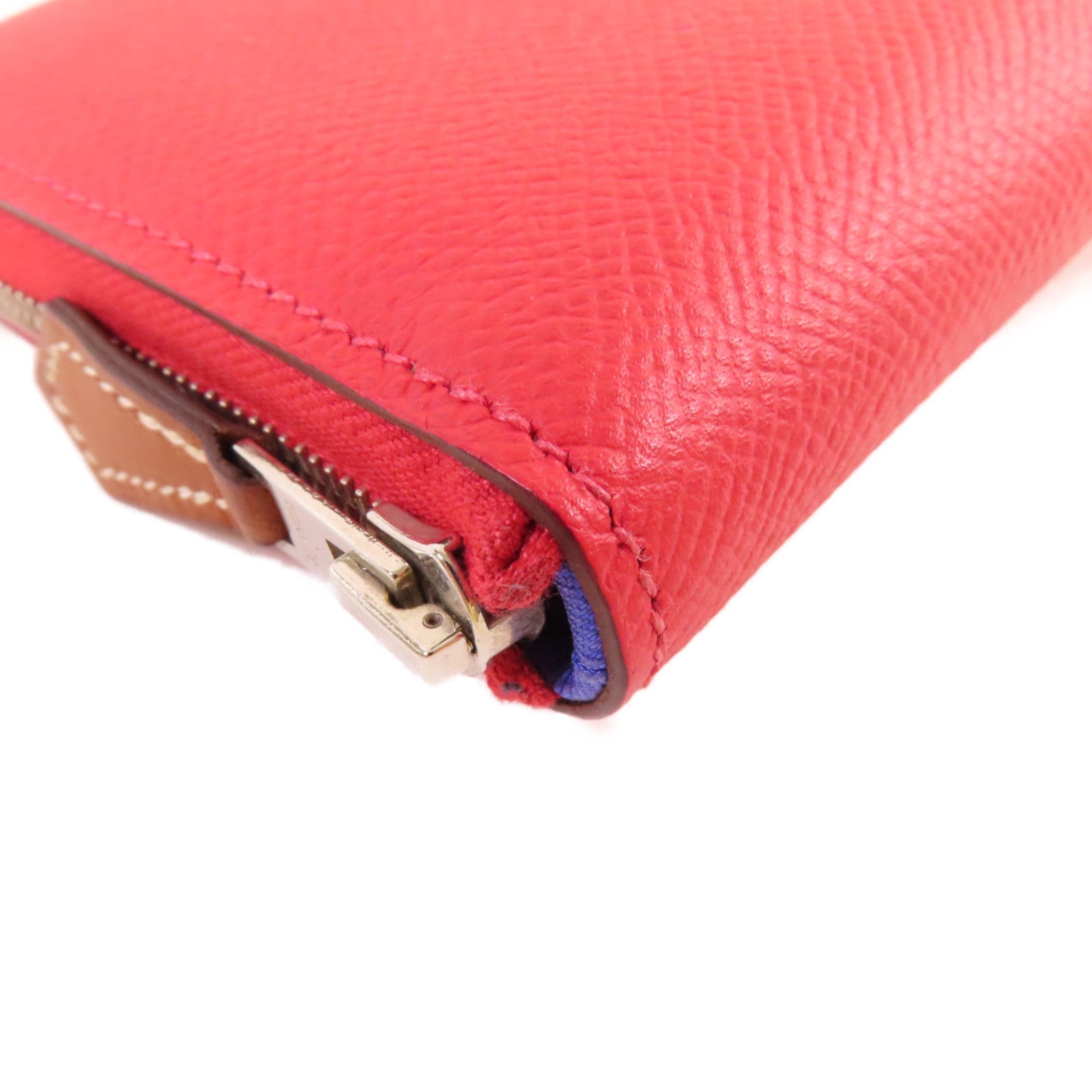 HERMES Epsom皮革Silk'In Compact Wallet銀扣拉鏈短錢包深粉紅色