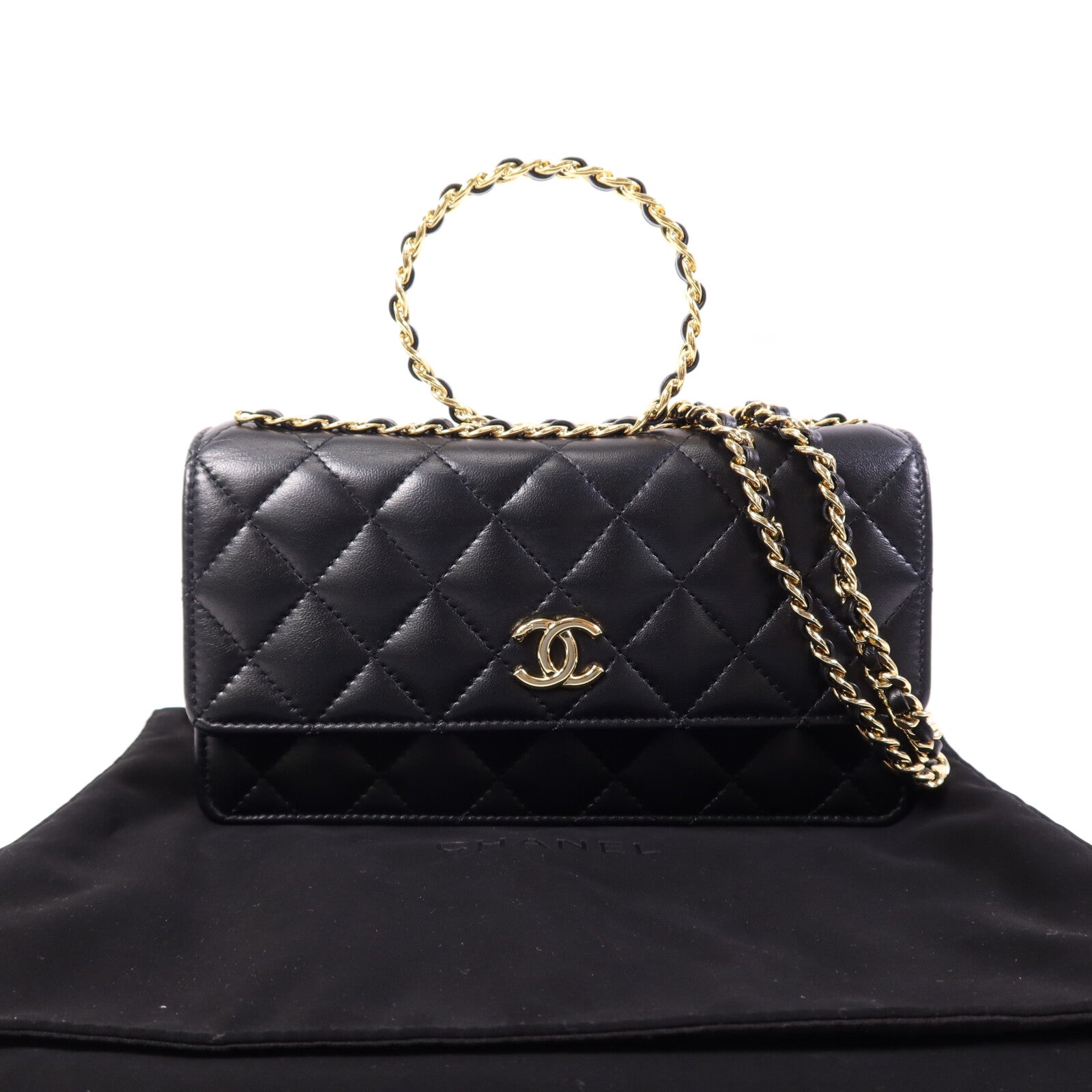 CHANEL 羊皮皮革WOC Wallet On Chain Handle金扣鏈帶手挽肩背兩用袋
