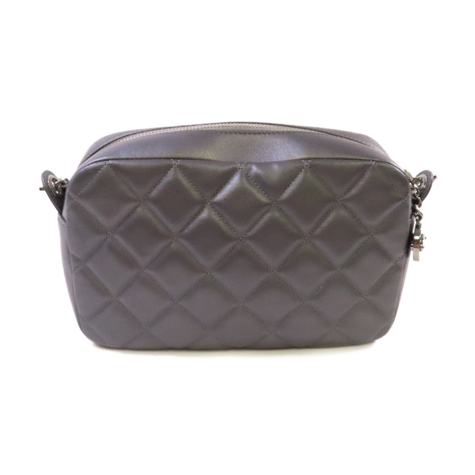 CHANEL 【激減優惠】菱格牛皮皮革Chain Shoulder Bag銀扣鏈帶肩背袋銀灰色