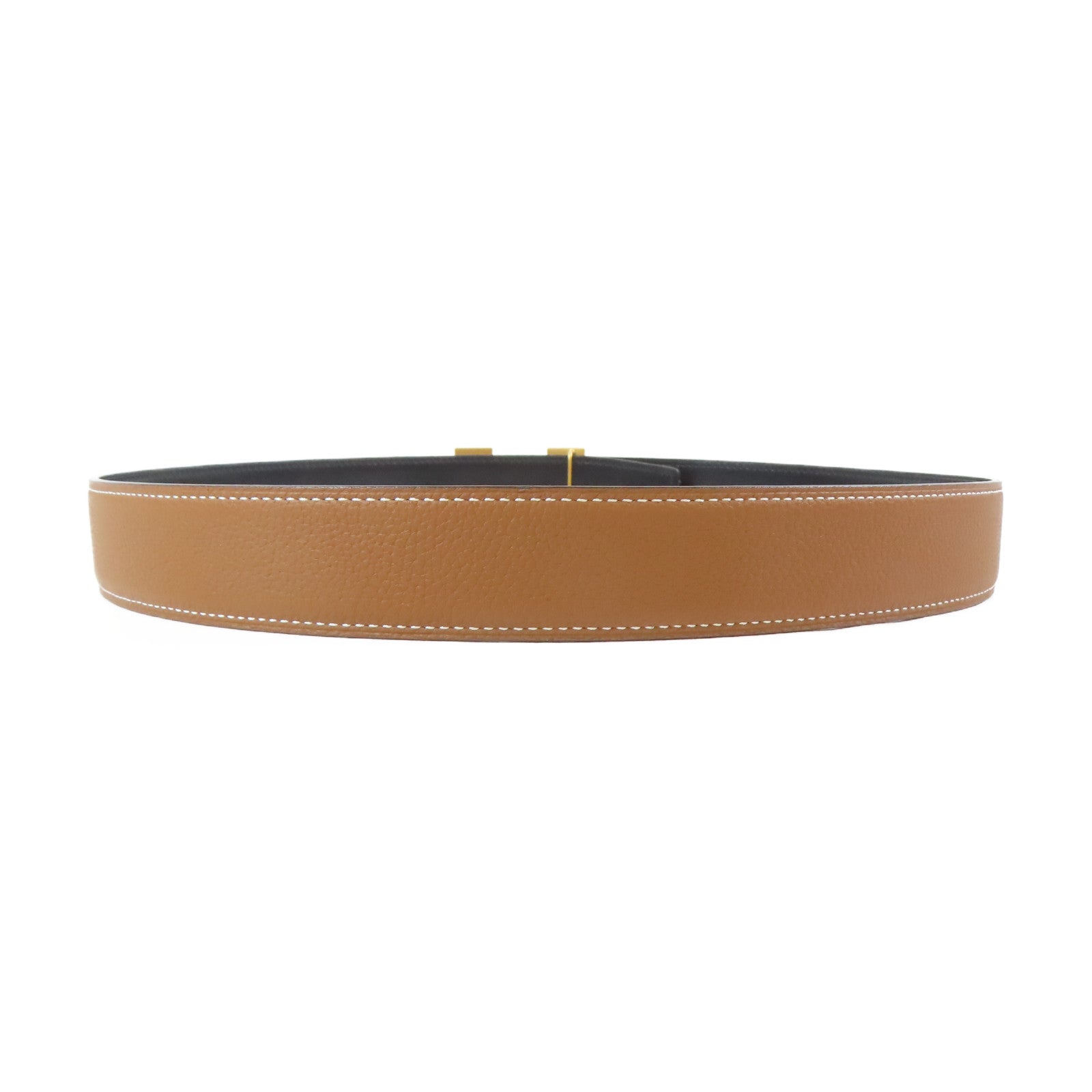 HERMES 皮革Belt金扣皮帶啡色/黑色80cm