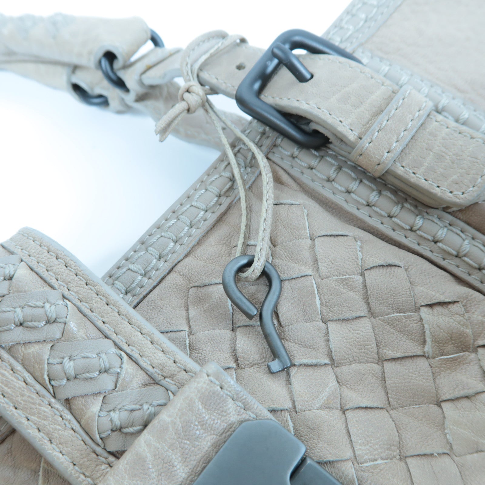BOTTEGA VENETA 【激減優惠】織紋牛皮皮革Shoulder Bag銀扣肩背袋米色