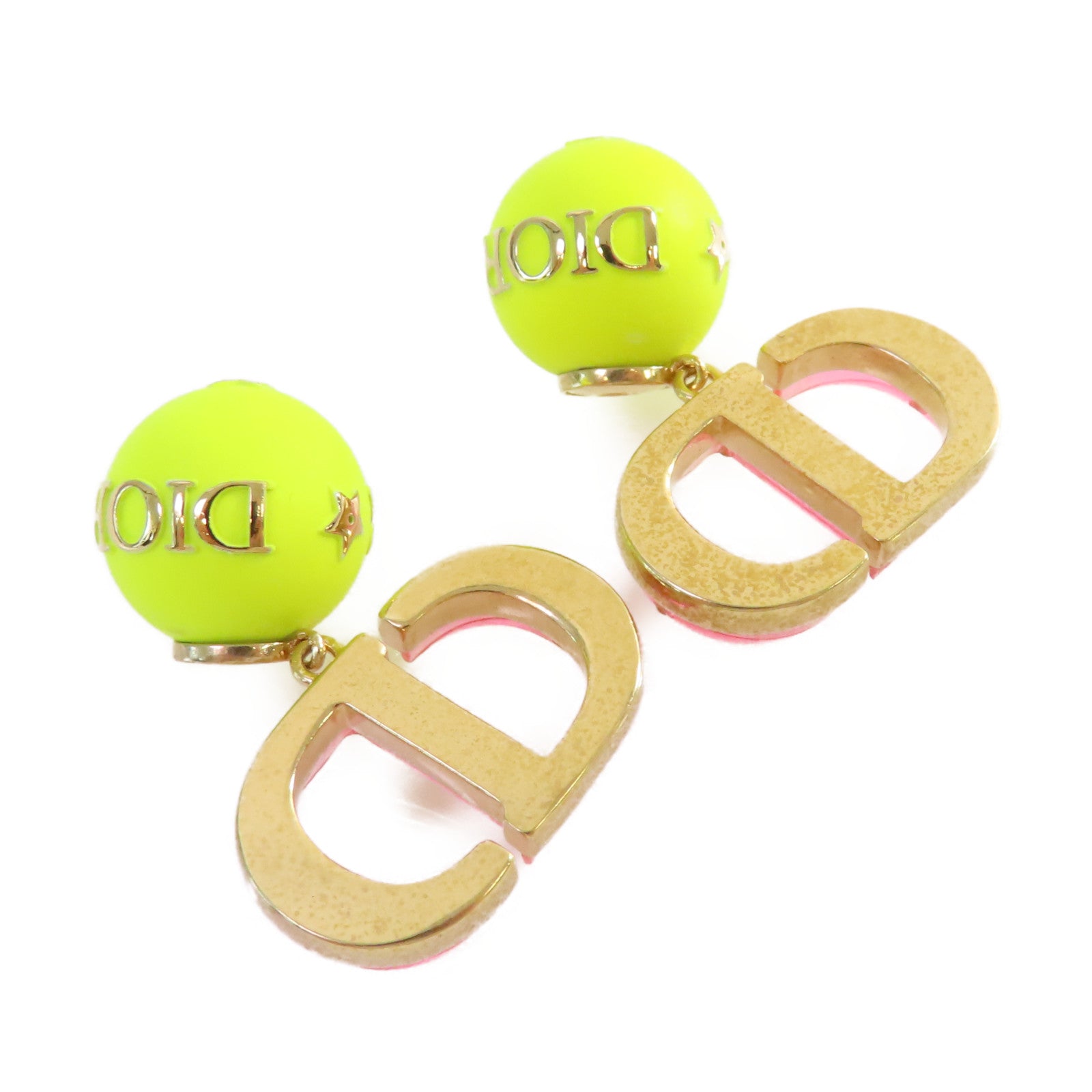 Dior 金屬/PVC CD Earrings耳環粉紅色/青黃色