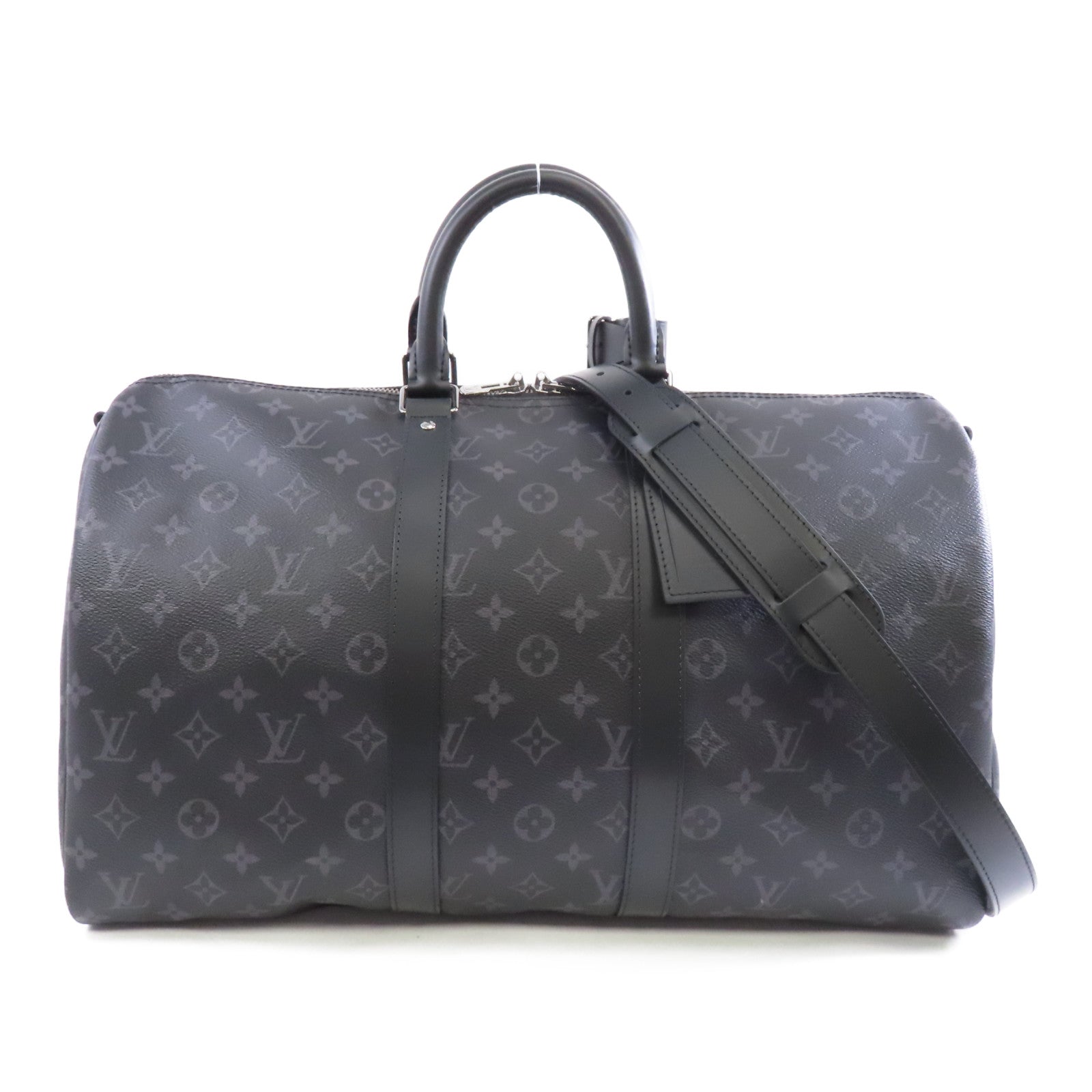 LOUIS VUITTON Monogram Eclipse Keepall Bandouliere 45銀扣手挽肩背兩用袋黑色