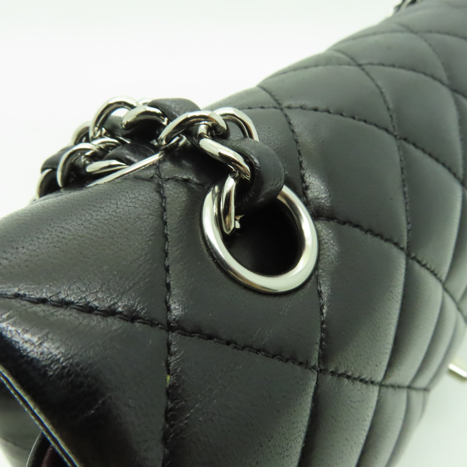 CHANEL 【清倉大減價】菱格羊皮皮革Classic 25銀扣鏈帶肩背袋黑色