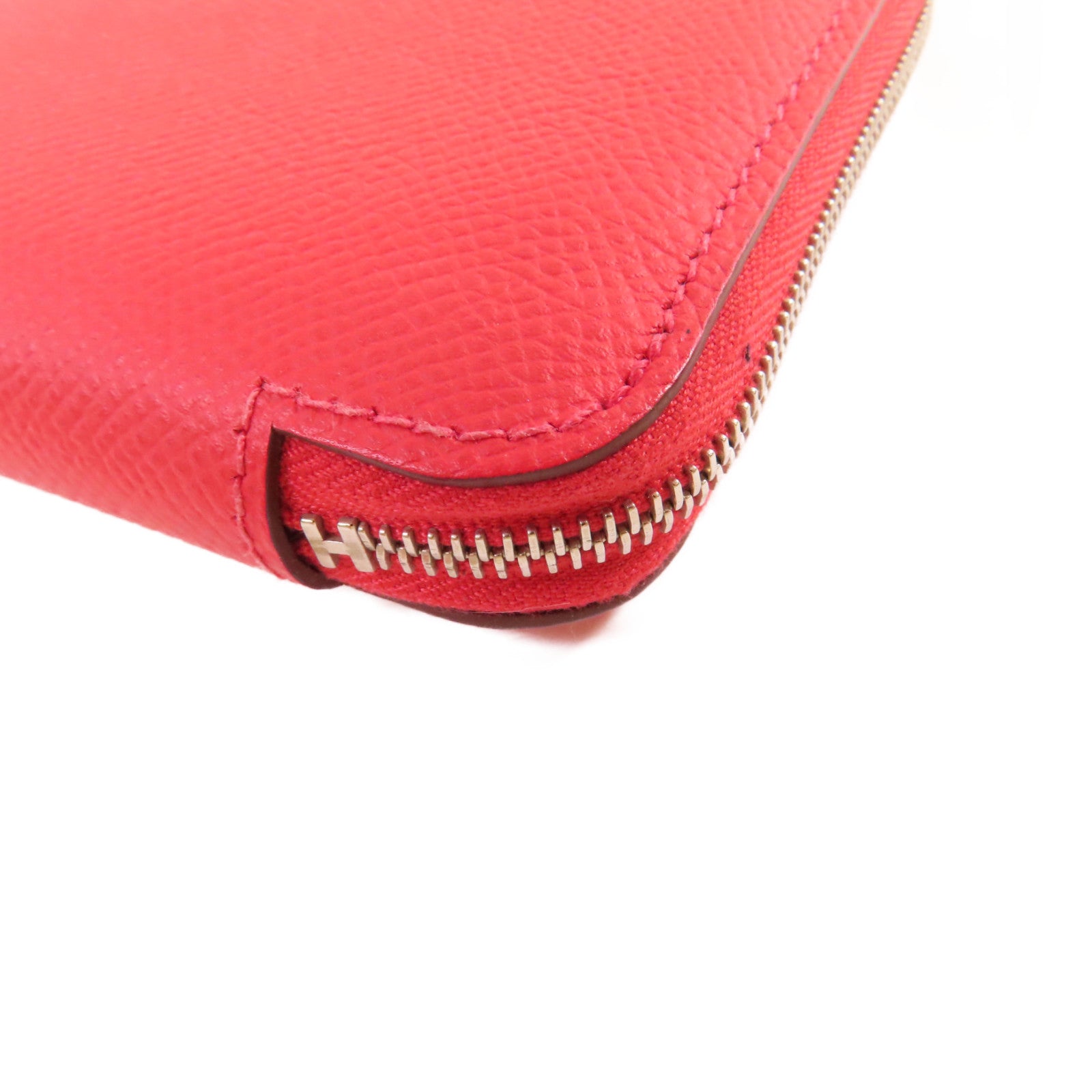 HERMES Epsom皮革Silk'In Compact Wallet銀扣拉鏈短錢包深粉紅色