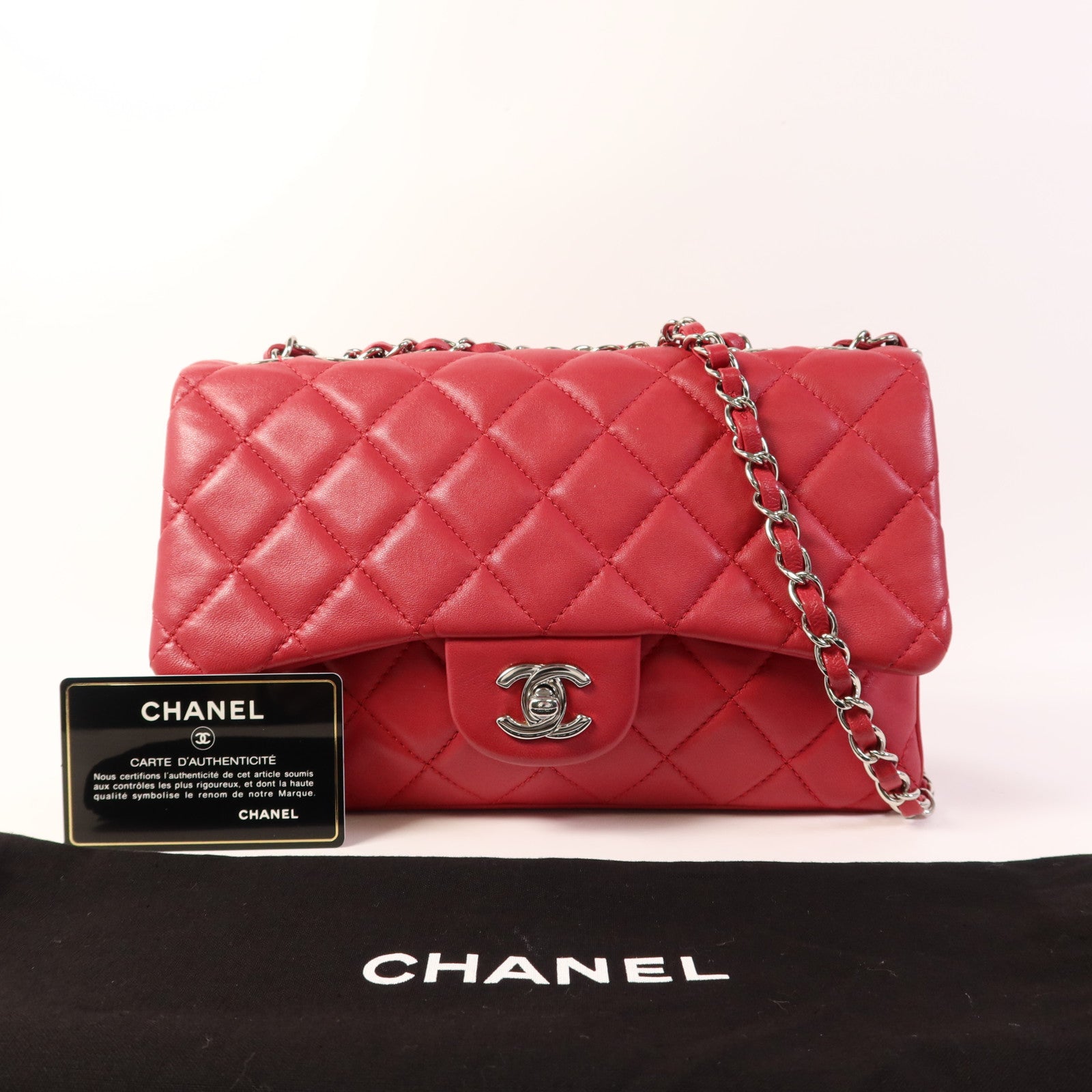 CHANEL 羊皮皮革Chain Shoulder Bag銀扣鏈帶肩背袋