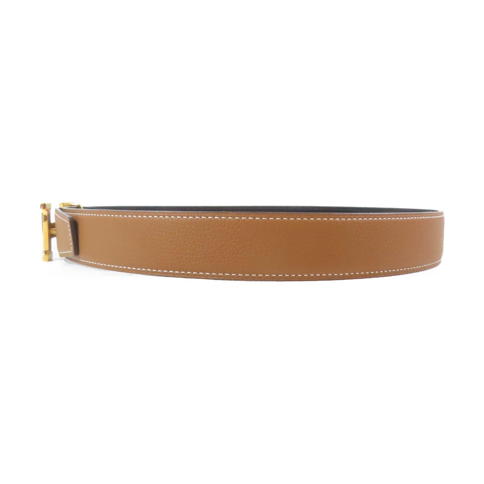 HERMES 皮革Belt金扣皮帶啡色/黑色80cm