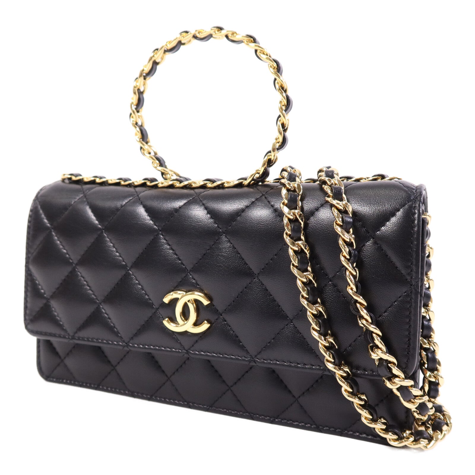 CHANEL 羊皮皮革WOC Wallet On Chain Handle金扣鏈帶手挽肩背兩用袋