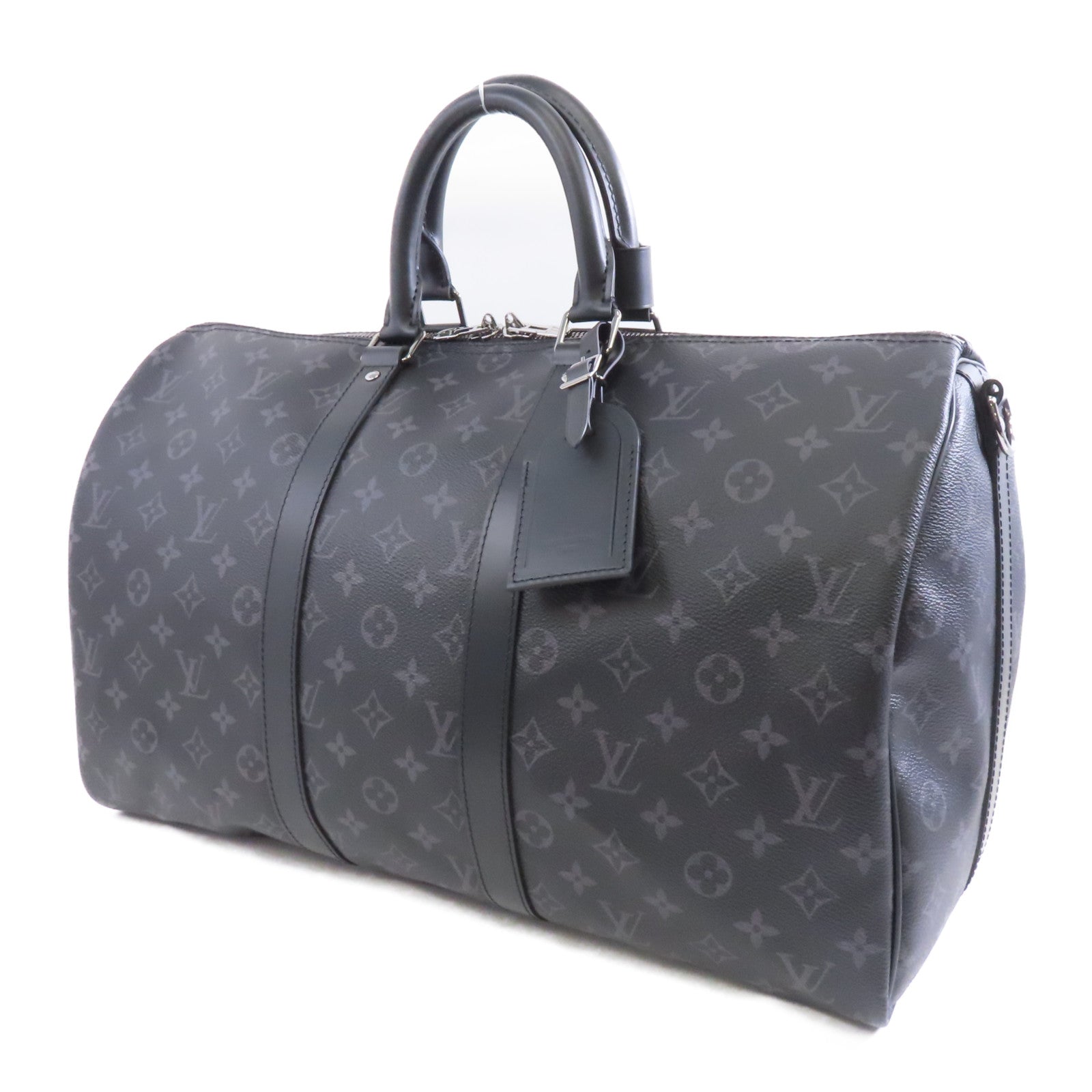 LOUIS VUITTON Monogram Eclipse Keepall Bandouliere 45銀扣手挽肩背兩用袋黑色