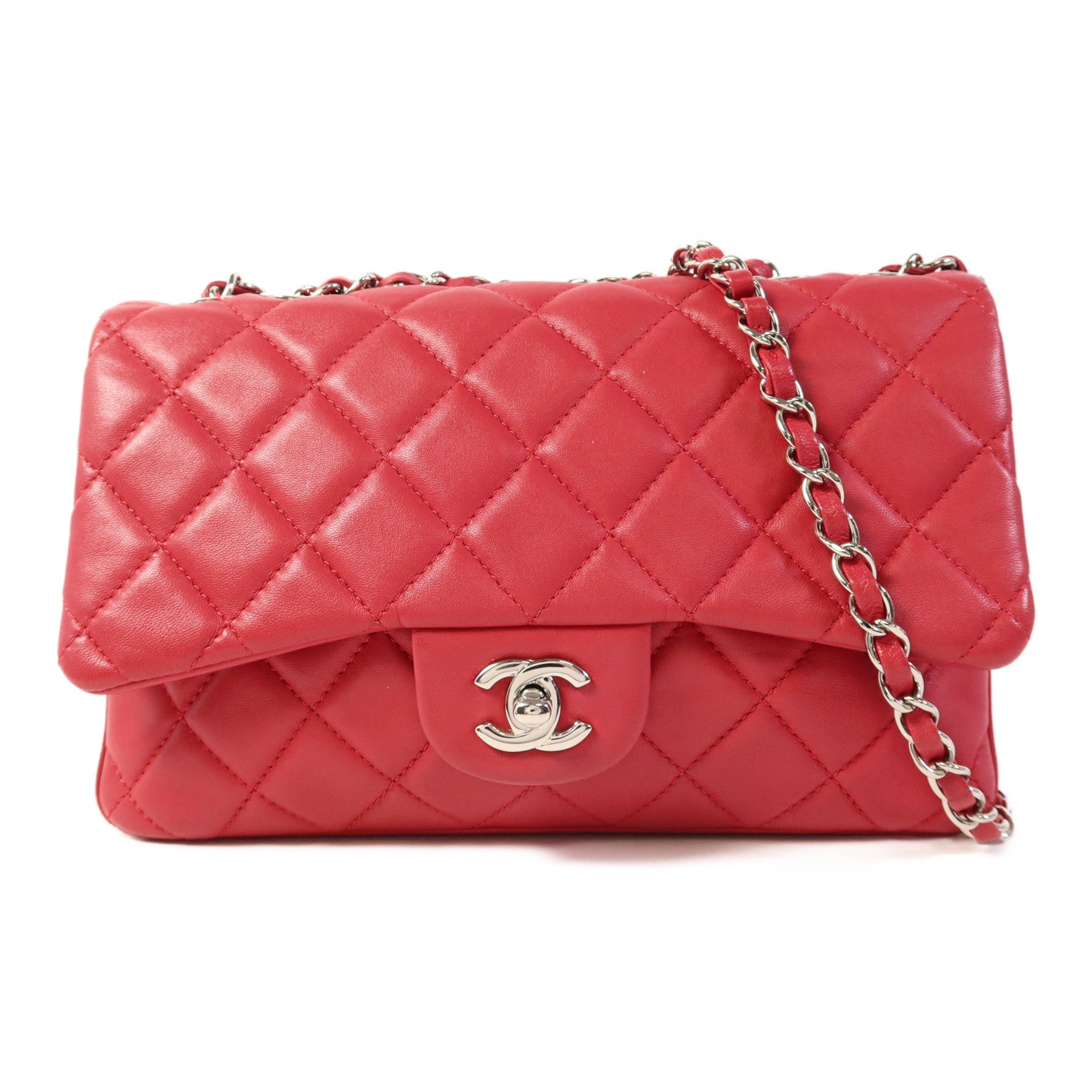 CHANEL 羊皮皮革Chain Shoulder Bag銀扣鏈帶肩背袋