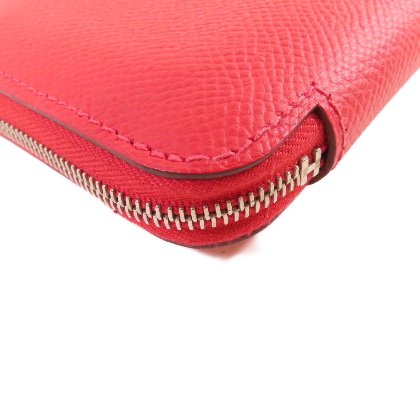 HERMES Epsom皮革Silk'In Compact Wallet銀扣拉鏈短錢包深粉紅色
