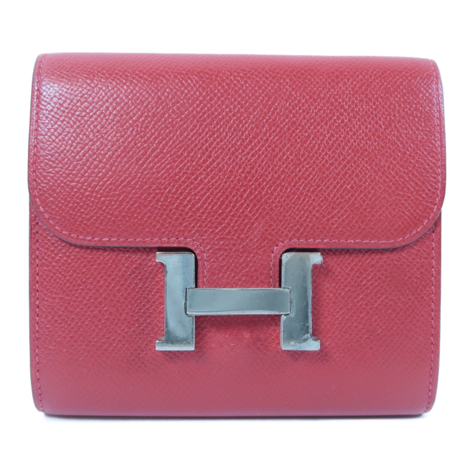 HERMES 【激減優惠】Epsom皮革Constance Wallet銀扣錢包紅色