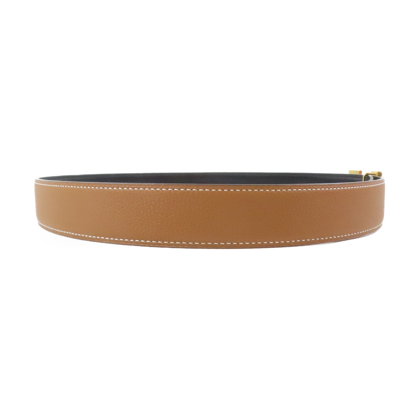 HERMES 皮革Belt金扣皮帶啡色/黑色80cm