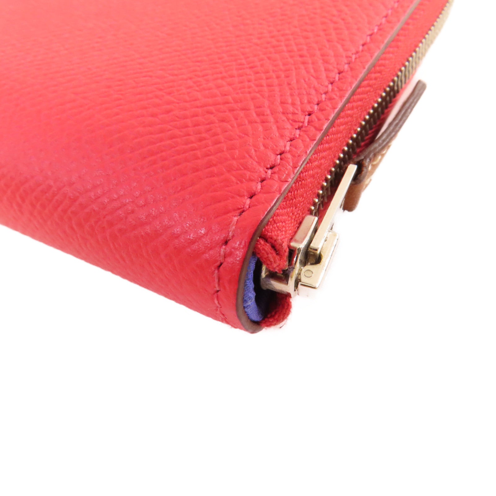 HERMES Epsom皮革Silk'In Compact Wallet銀扣拉鏈短錢包深粉紅色