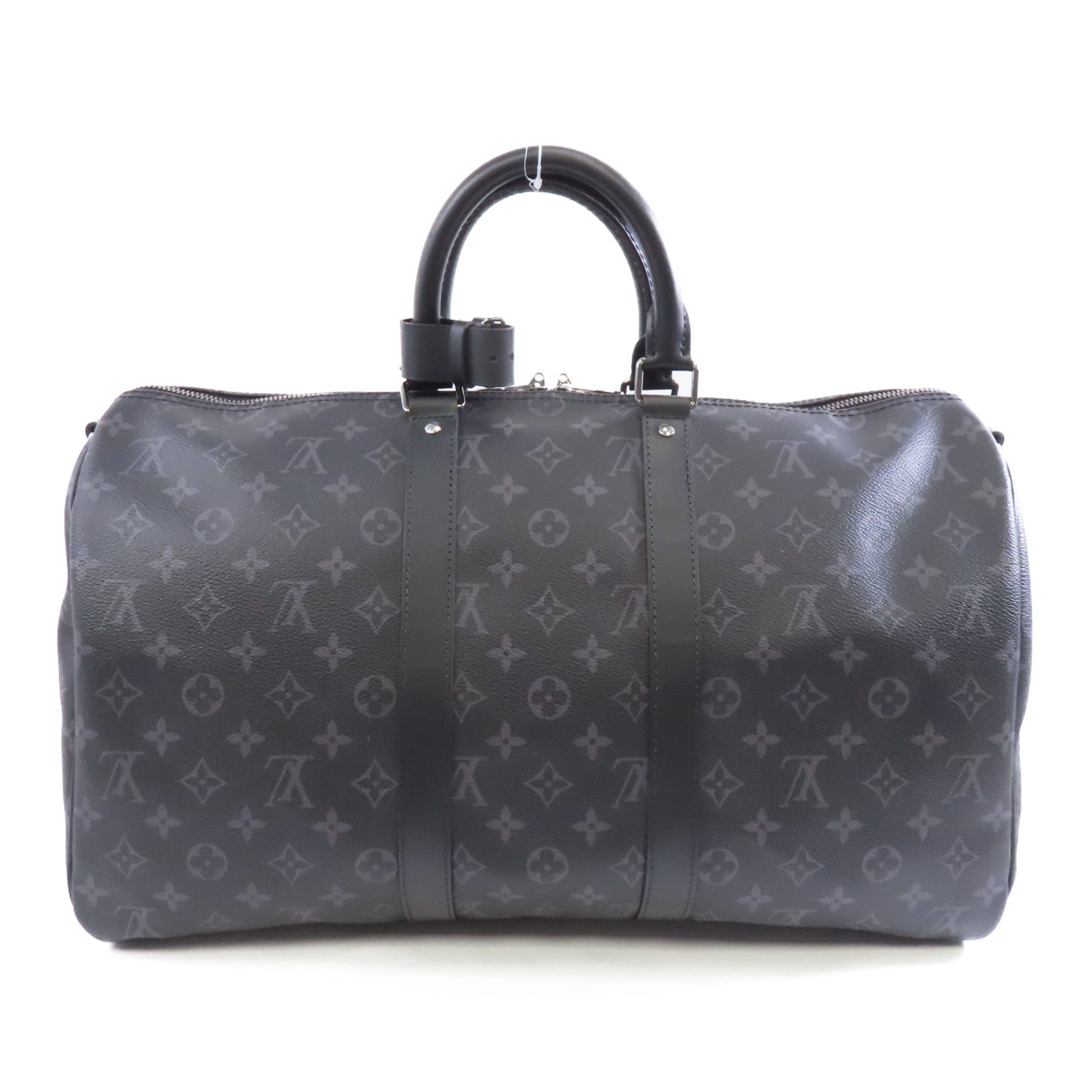 LOUIS VUITTON Monogram Eclipse Keepall Bandouliere 45銀扣手挽肩背兩用袋黑色