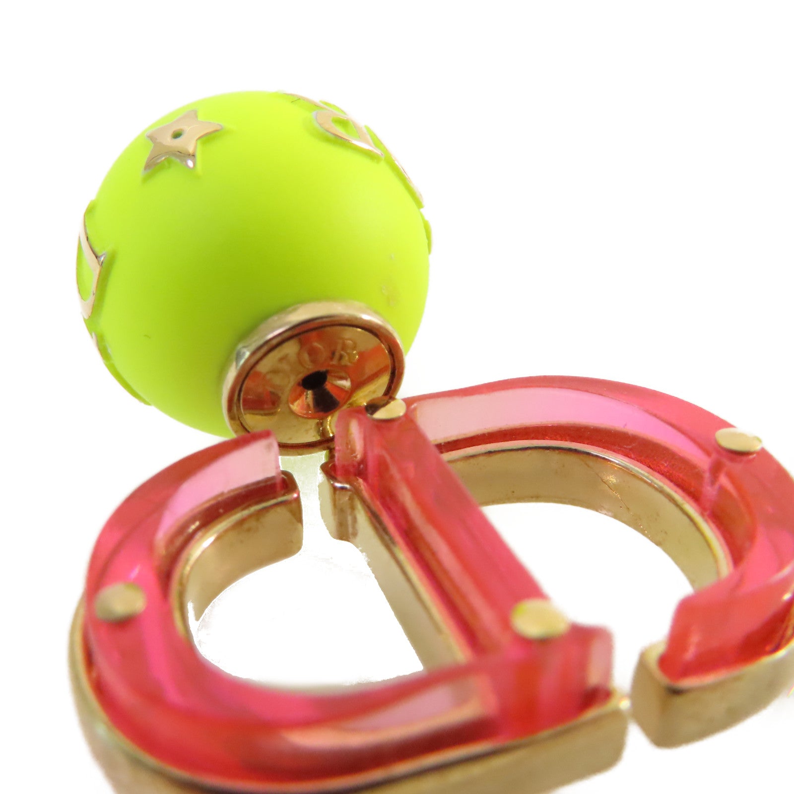 Dior 金屬/PVC CD Earrings耳環粉紅色/青黃色