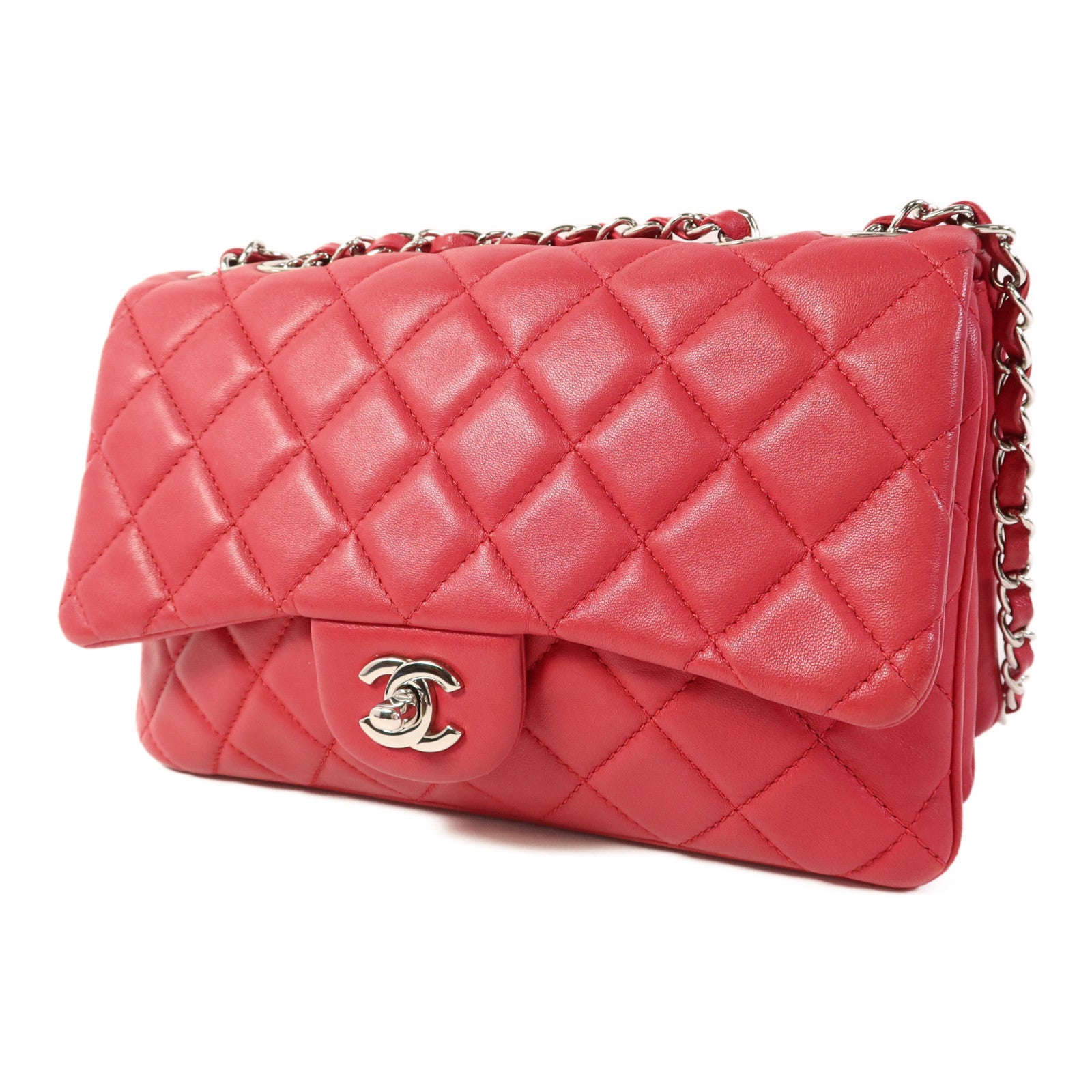 CHANEL 羊皮皮革Chain Shoulder Bag銀扣鏈帶肩背袋