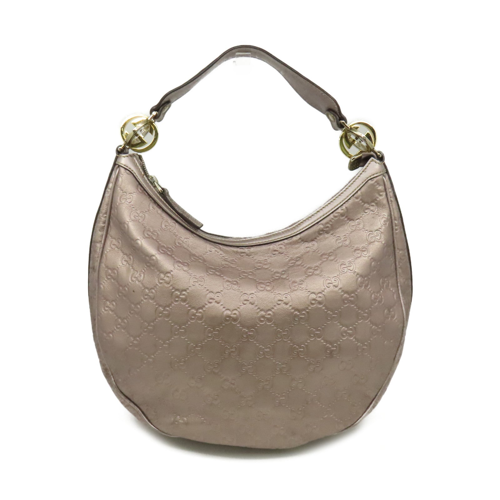 GUCCI 【清倉大減價】牛皮皮革Shoulder Bag肩背袋銀淺紫紅色