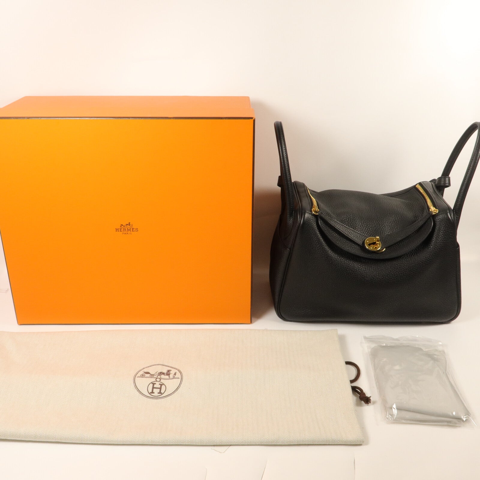 HERMES Clemence皮革Lindy 30手挽肩背兩用袋Noir