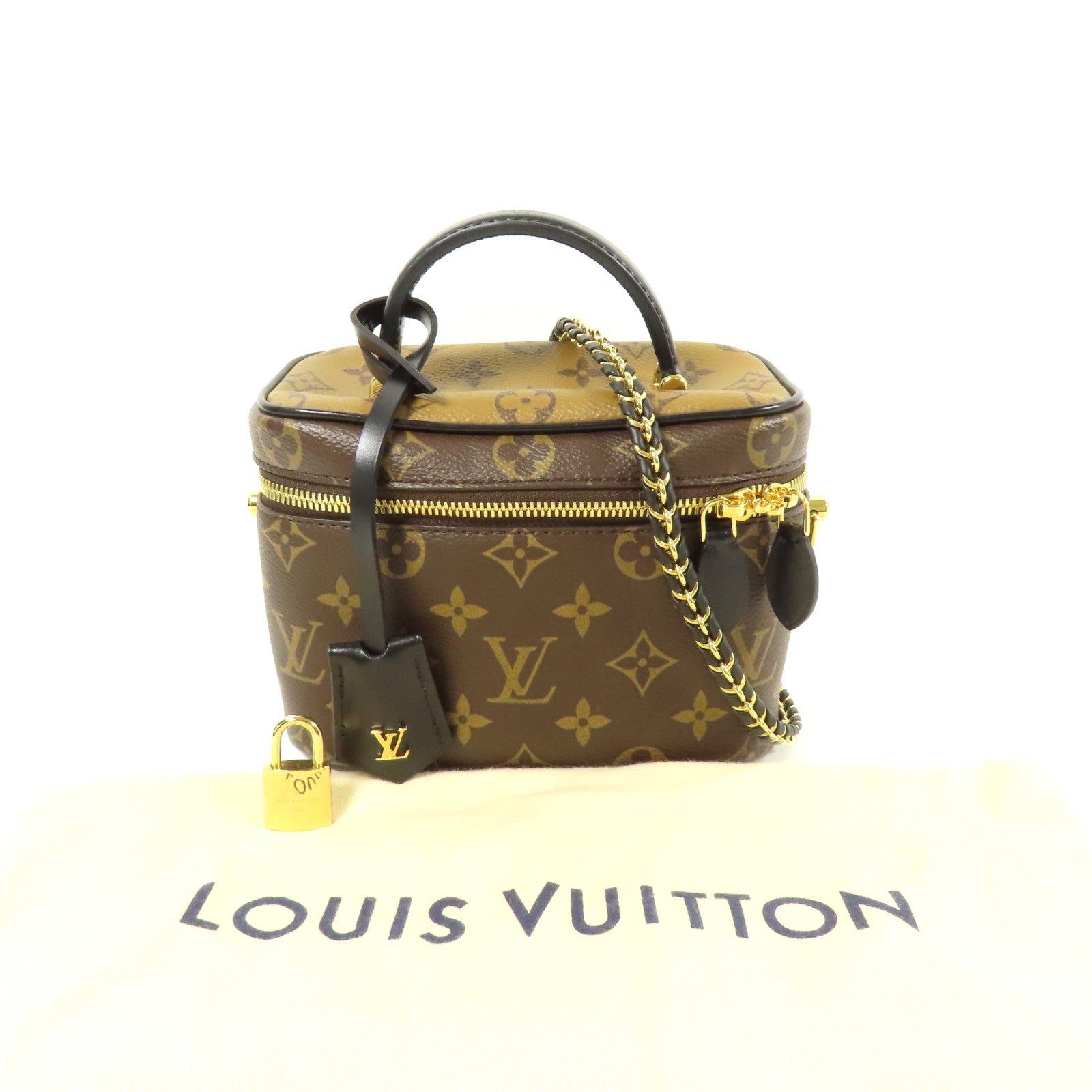 LOUIS VUITTON Monogram Reverse Vanity PM金扣手挽肩背兩用袋棕色