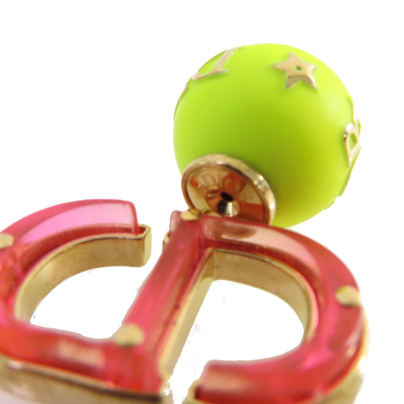 Dior 金屬/PVC CD Earrings耳環粉紅色/青黃色