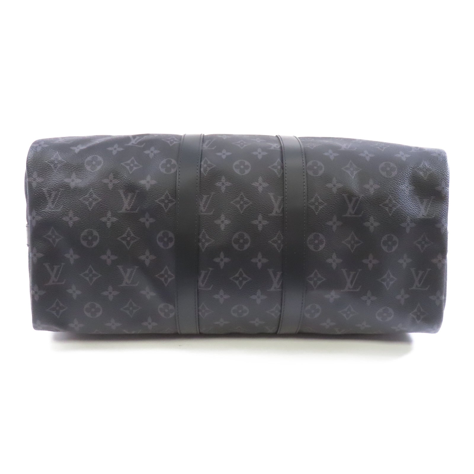 LOUIS VUITTON Monogram Eclipse Keepall Bandouliere 45銀扣手挽肩背兩用袋黑色