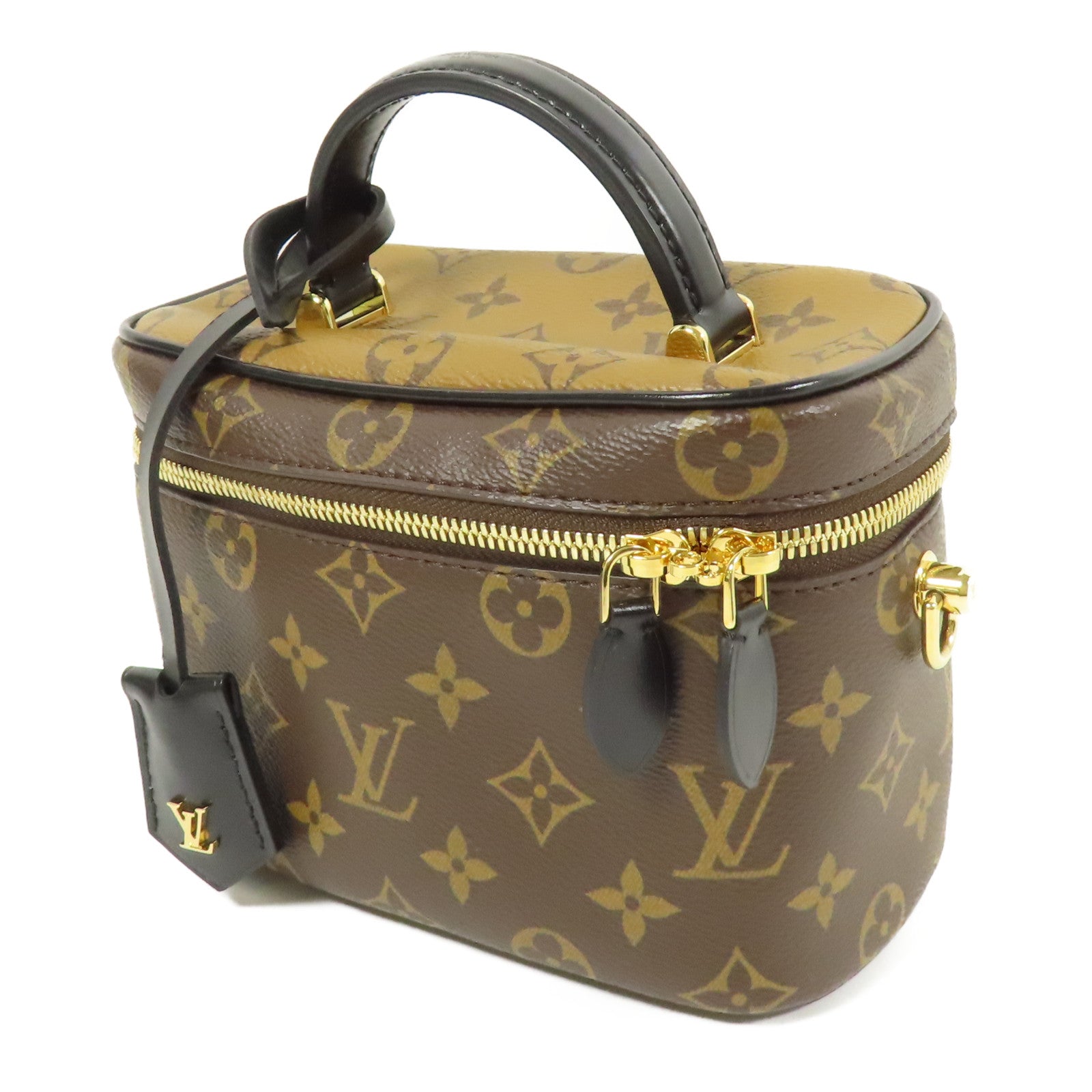 LOUIS VUITTON Monogram Reverse Vanity PM金扣手挽肩背兩用袋棕色