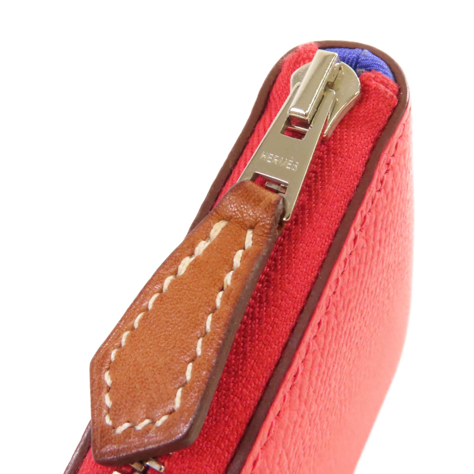 HERMES Epsom皮革Silk'In Compact Wallet銀扣拉鏈短錢包深粉紅色