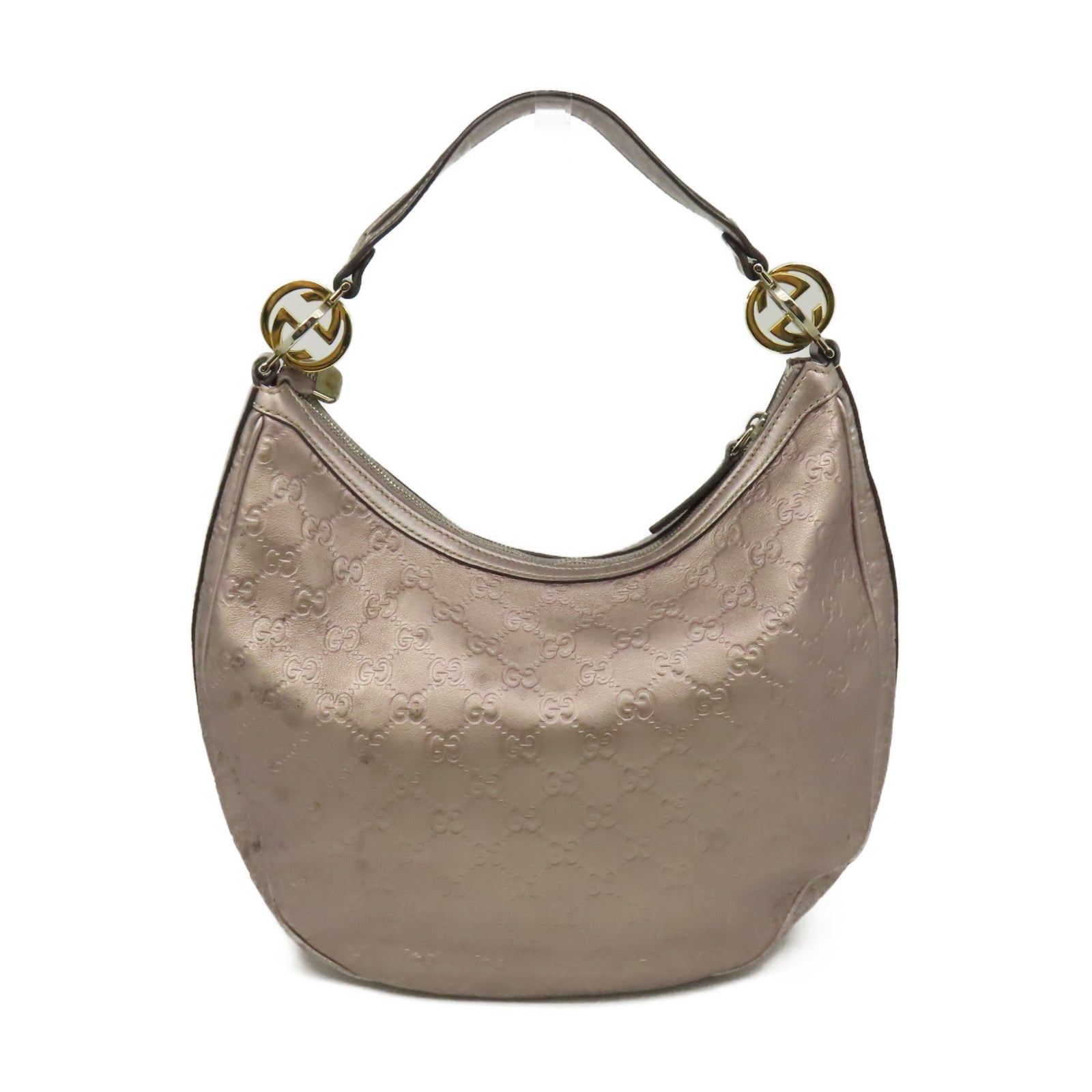 GUCCI 【清倉大減價】牛皮皮革Shoulder Bag肩背袋銀淺紫紅色