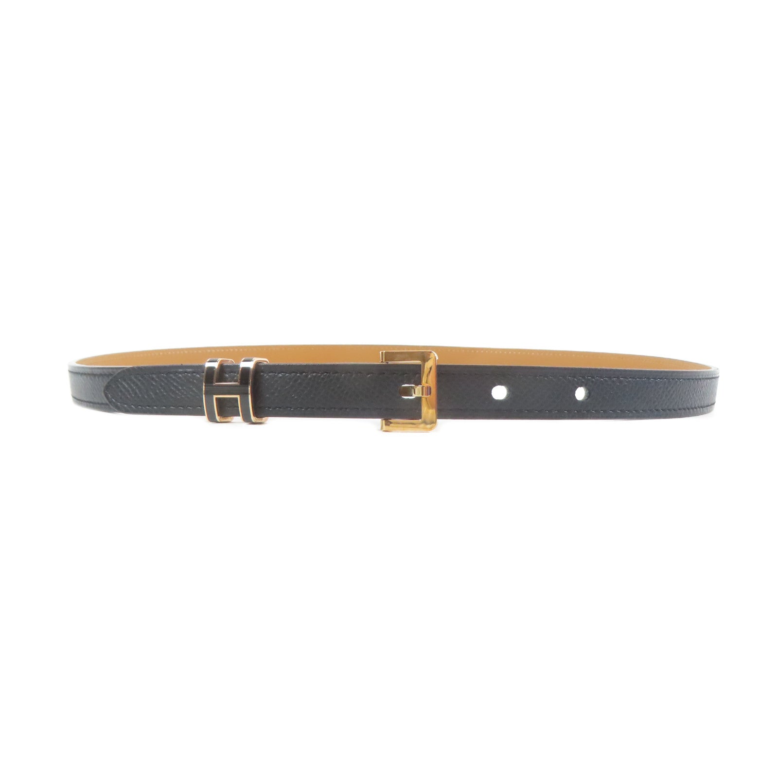 HERMES Veau Epsom皮革Pop H Belt金扣皮帶黑色