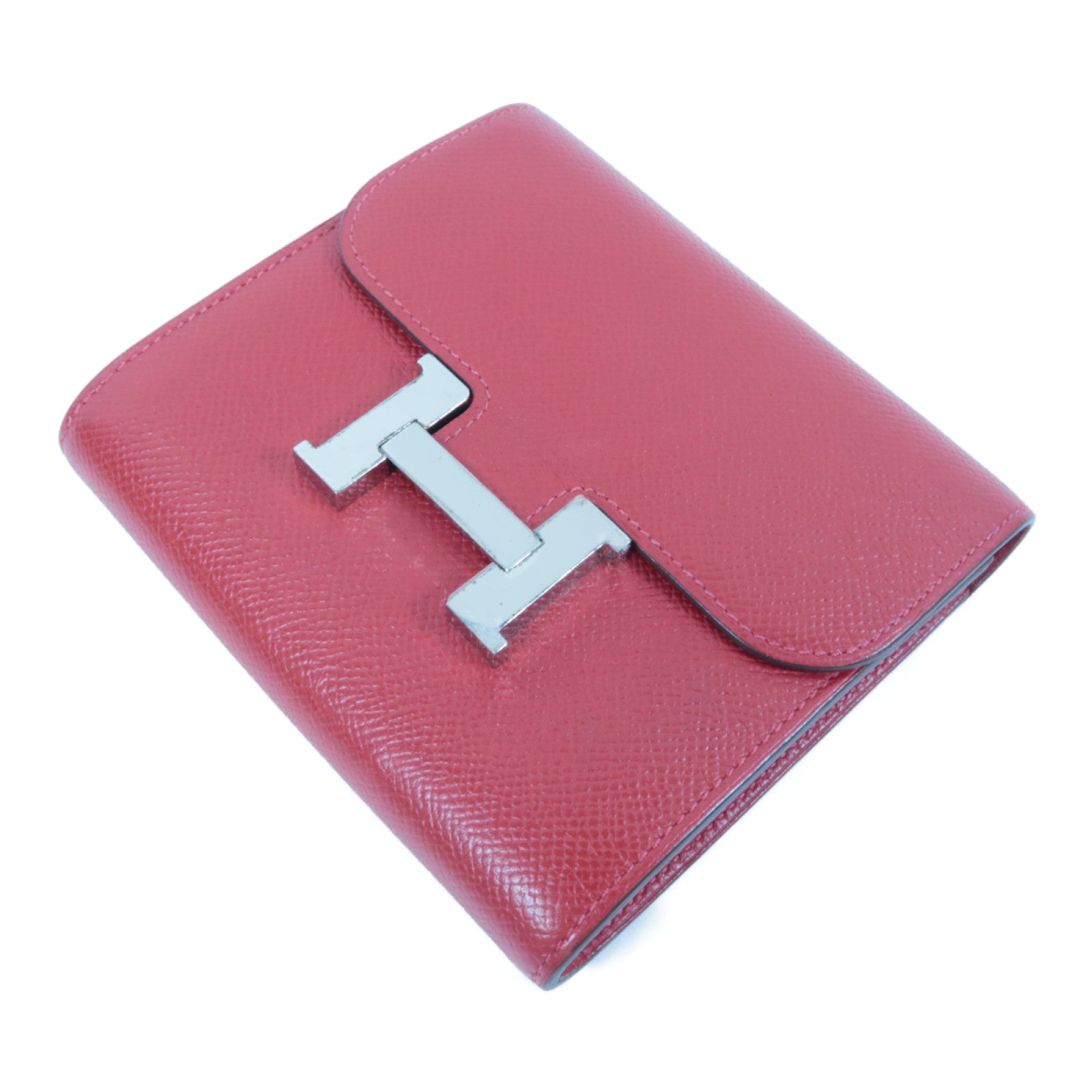 HERMES 【激減優惠】Epsom皮革Constance Wallet銀扣錢包紅色