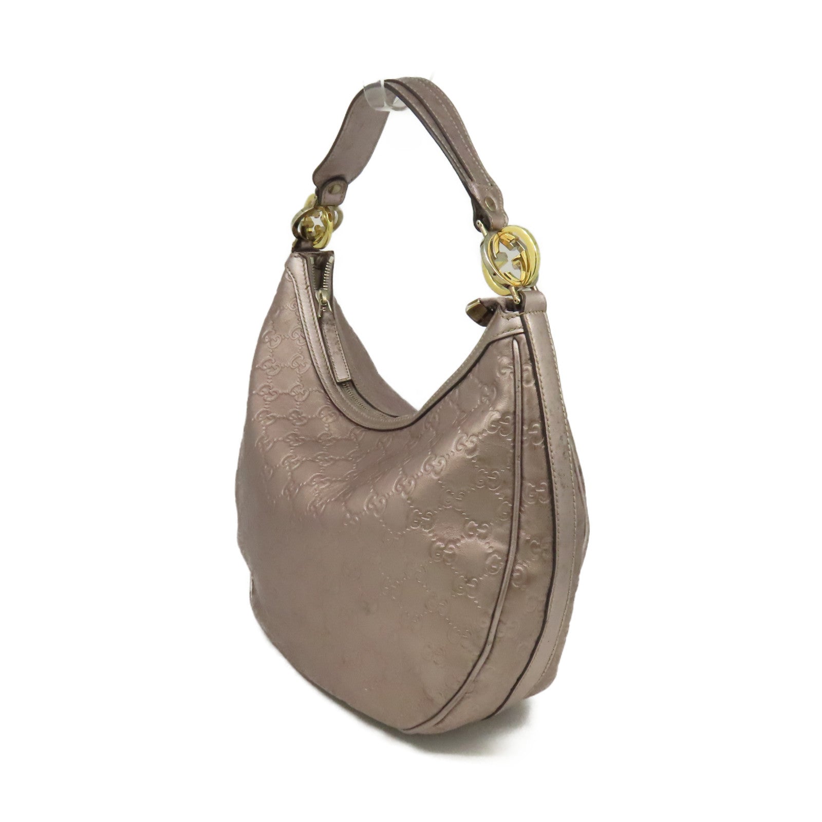 GUCCI 【清倉大減價】牛皮皮革Shoulder Bag肩背袋銀淺紫紅色