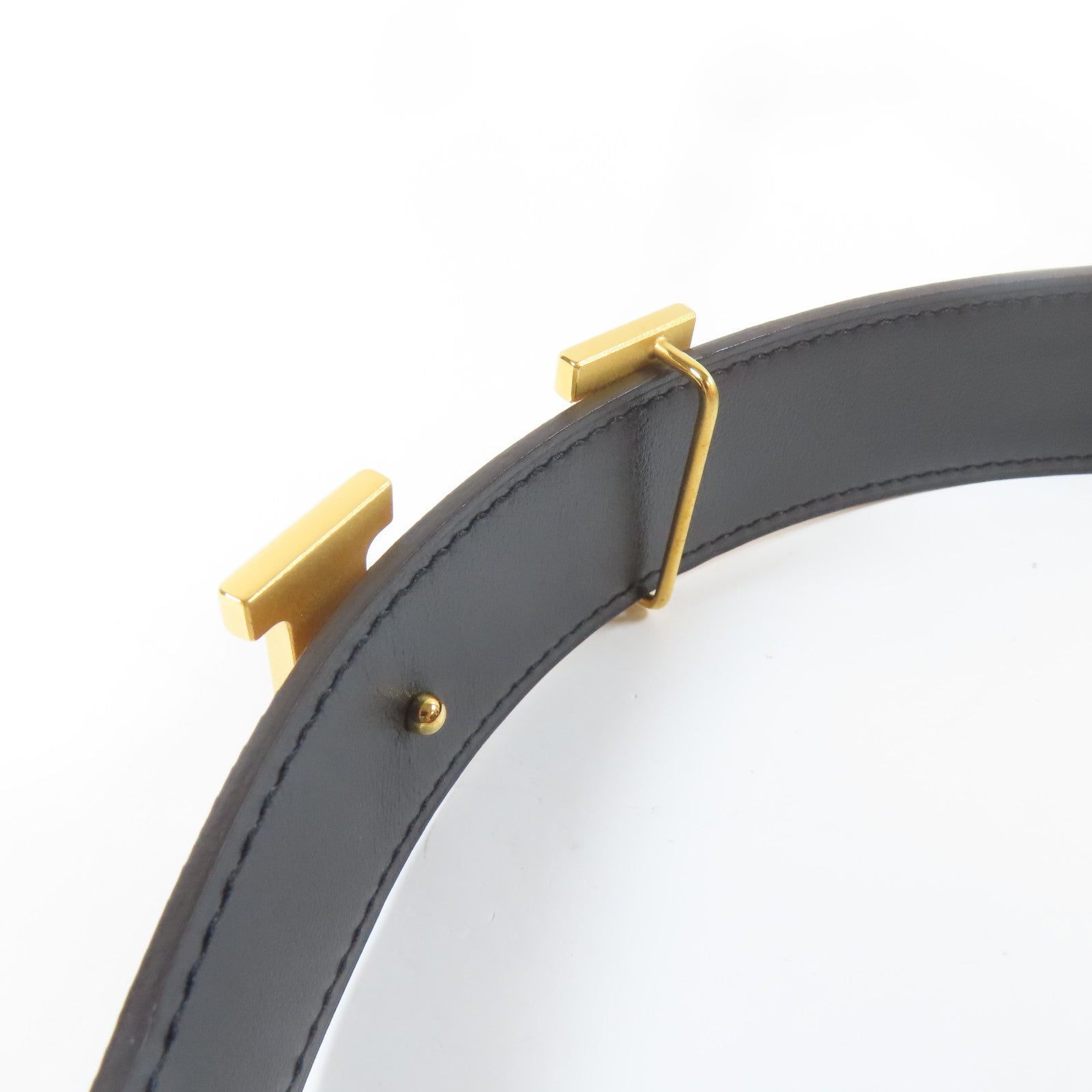 HERMES 皮革Belt金扣皮帶啡色/黑色80cm