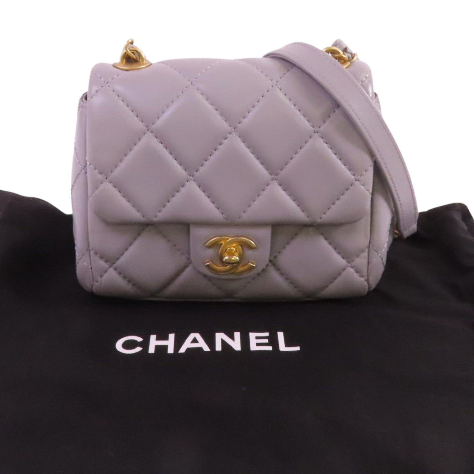 CHANEL 羊皮皮革Chain Shoulder金扣鏈帶肩背袋