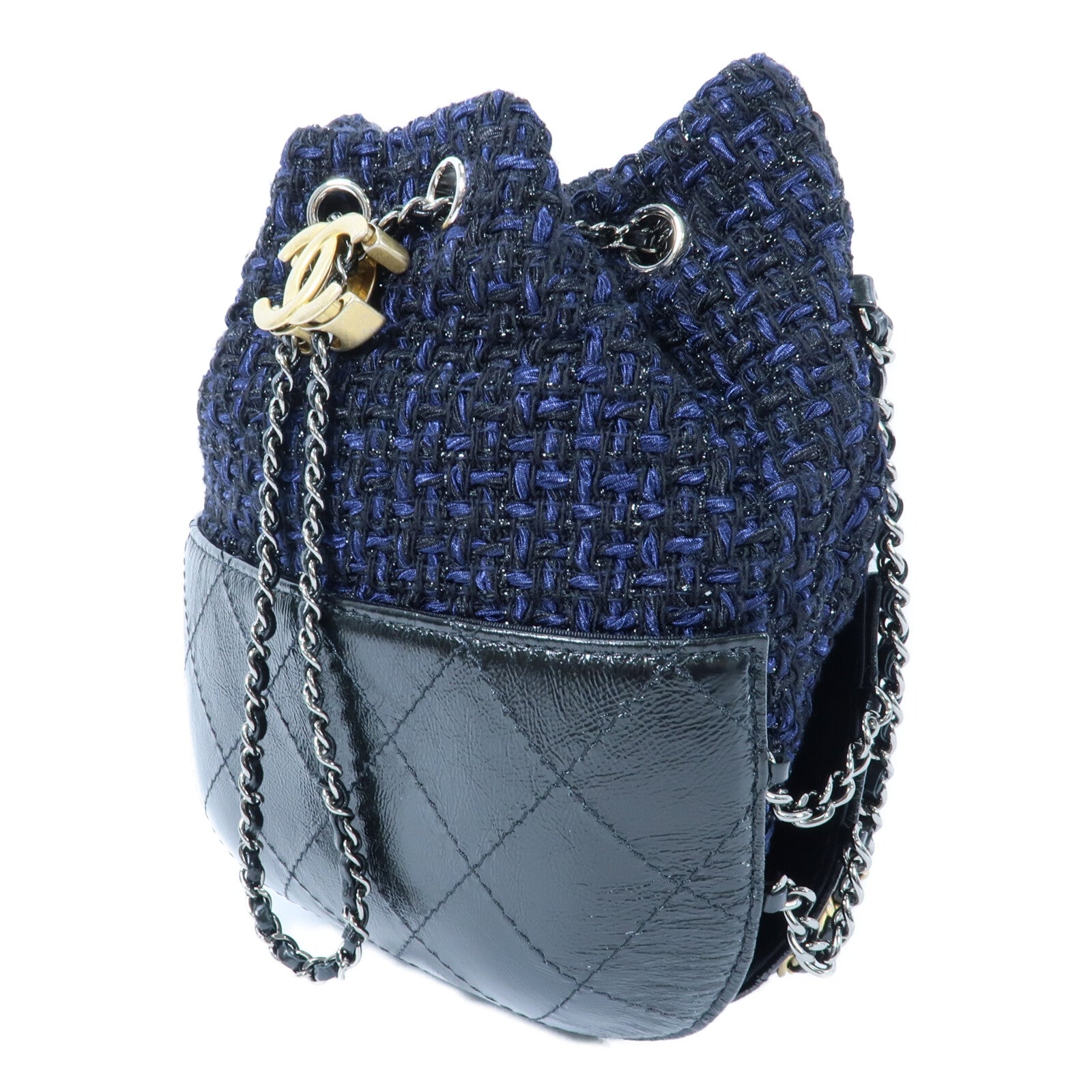 CHANEL 牛皮皮革/Tweed Small Gabrielle Bucket鏈帶肩背袋