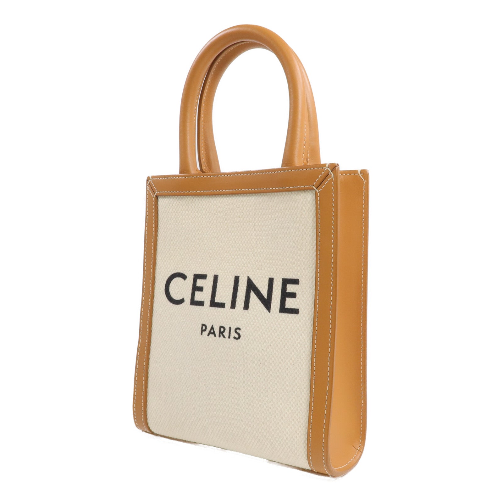 CELINE 帆布/牛皮皮革Mini Cabas Vertical金扣手挽肩背兩用袋