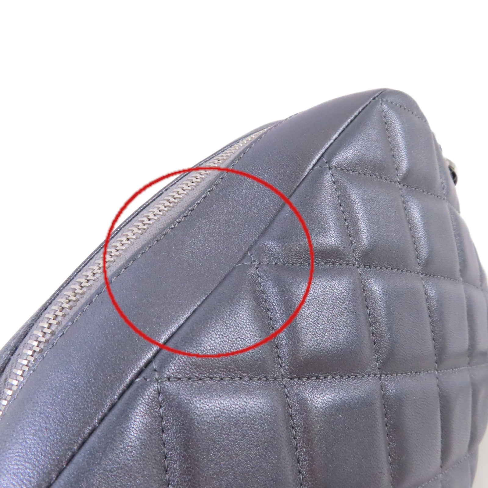 CHANEL 【激減優惠】菱格牛皮皮革Chain Shoulder Bag銀扣鏈帶肩背袋銀灰色