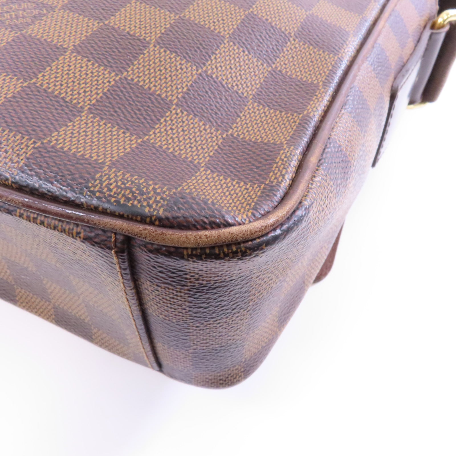 LOUIS VUITTON Damier Shelton GM金扣肩背袋棕色