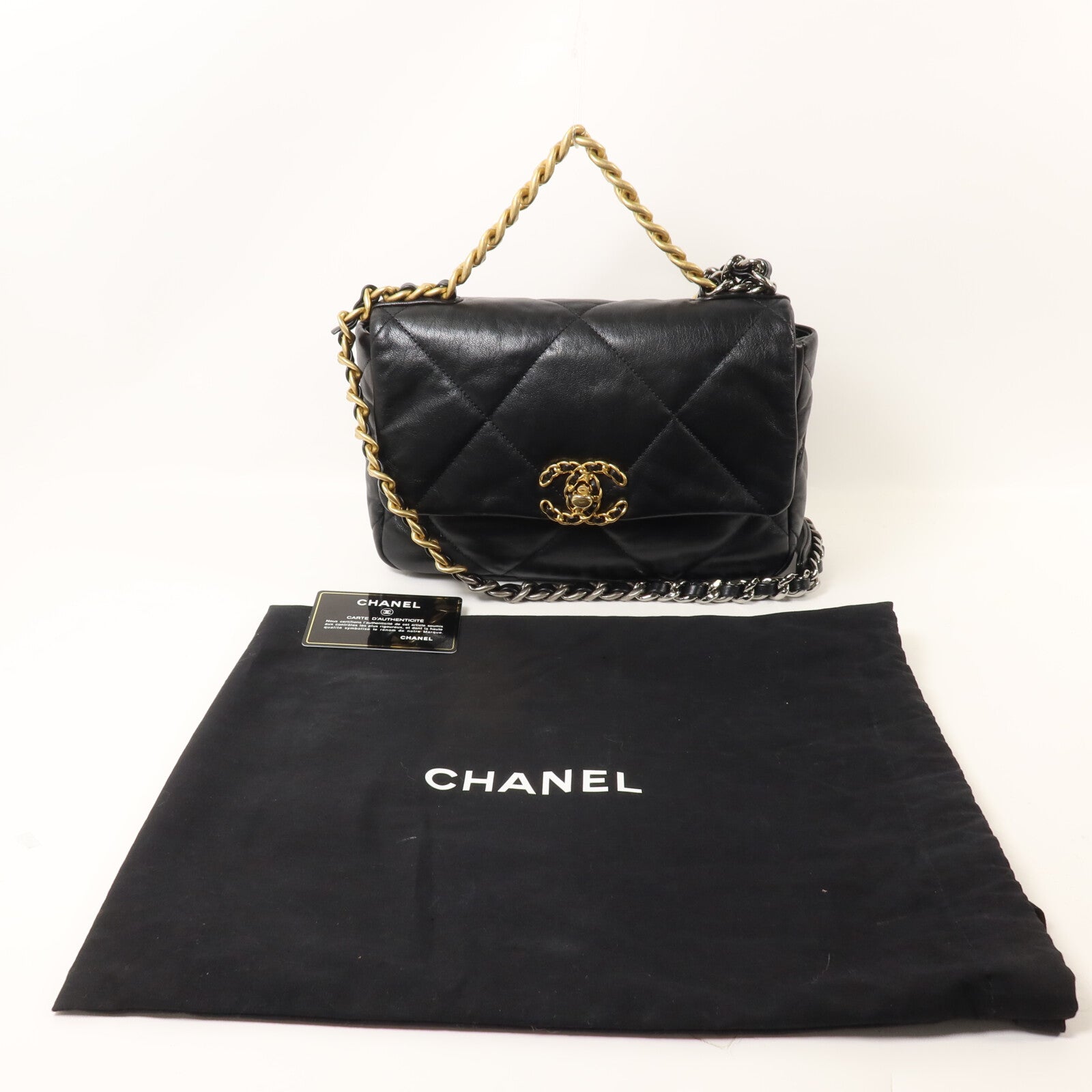 CHANEL 羊皮皮革C19 Small鏈帶手挽肩背兩用袋