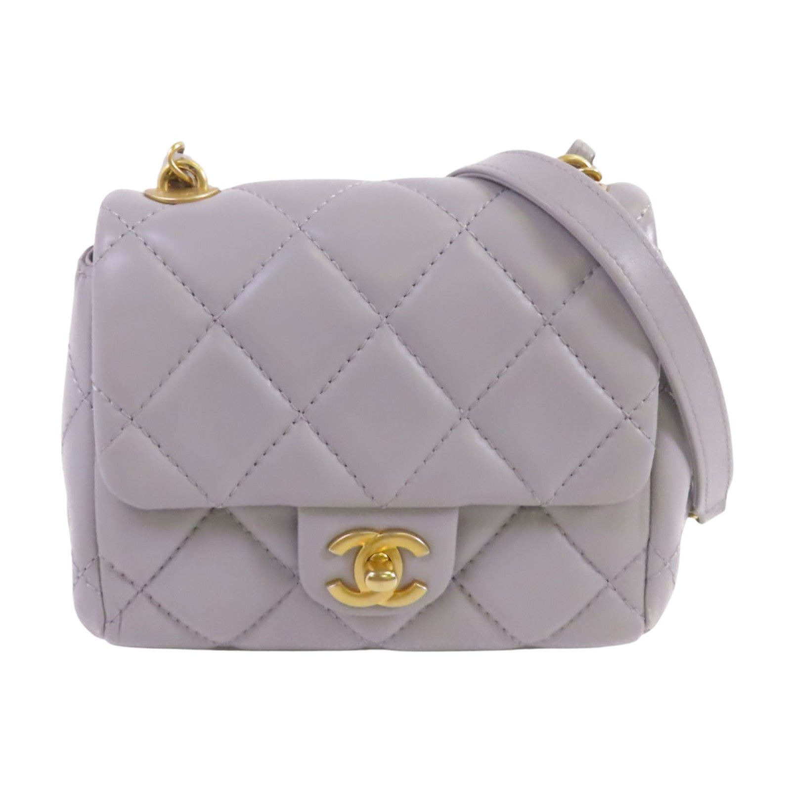 CHANEL 羊皮皮革Chain Shoulder金扣鏈帶肩背袋