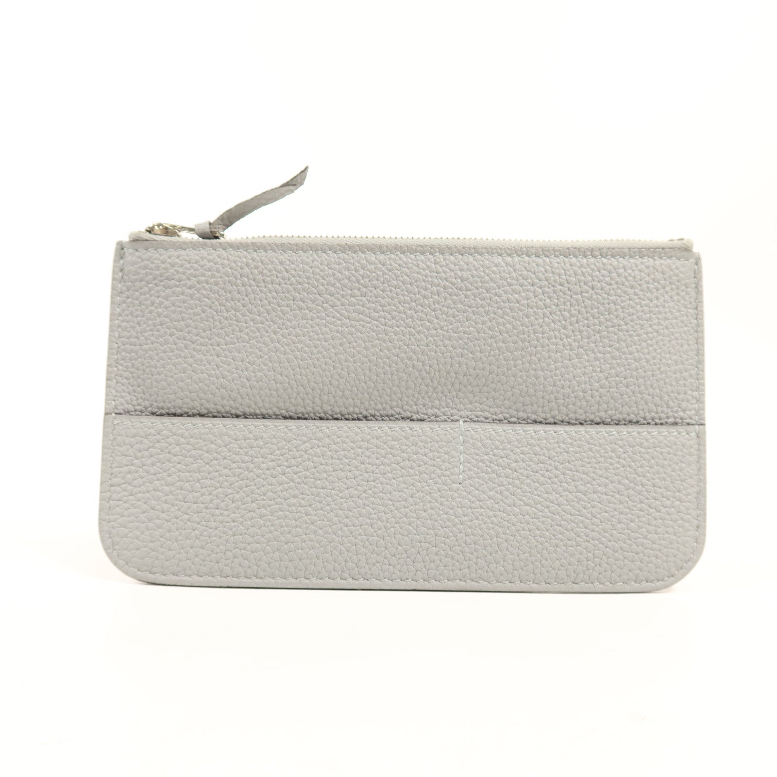 HERMES Clemence皮革Dogon GM銀扣長錢包Gris Mouette