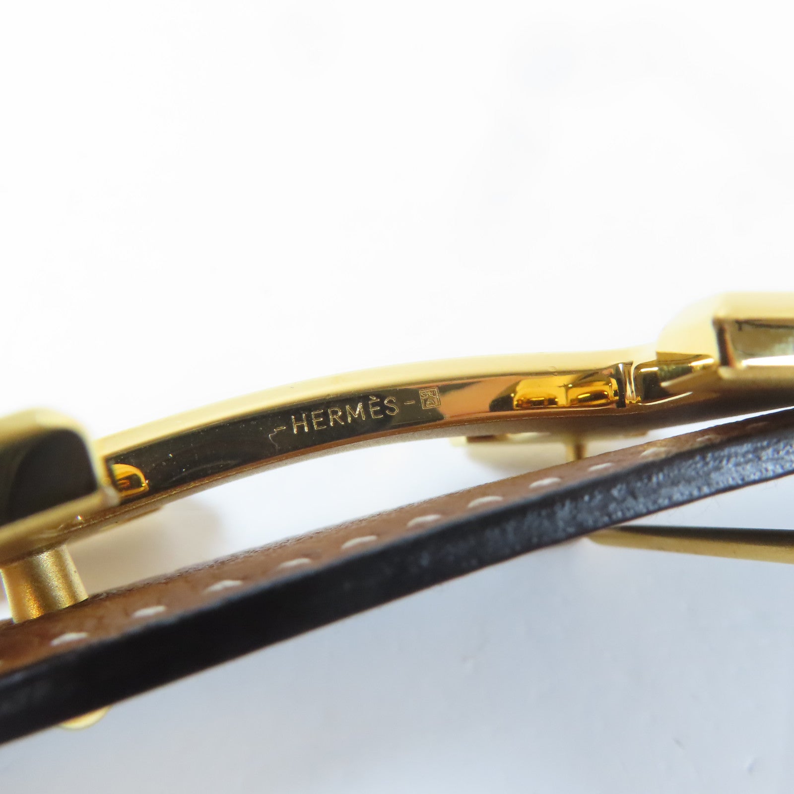 HERMES 皮革Belt金扣皮帶啡色/黑色80cm