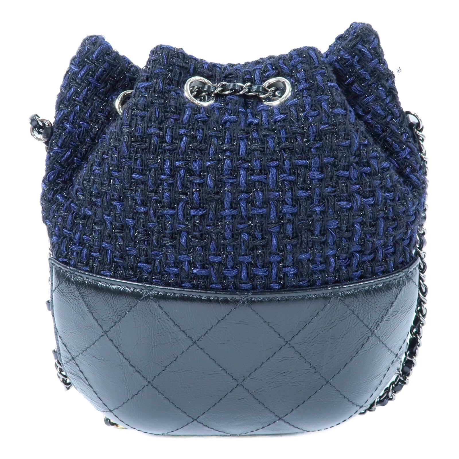 CHANEL 牛皮皮革/Tweed Small Gabrielle Bucket鏈帶肩背袋