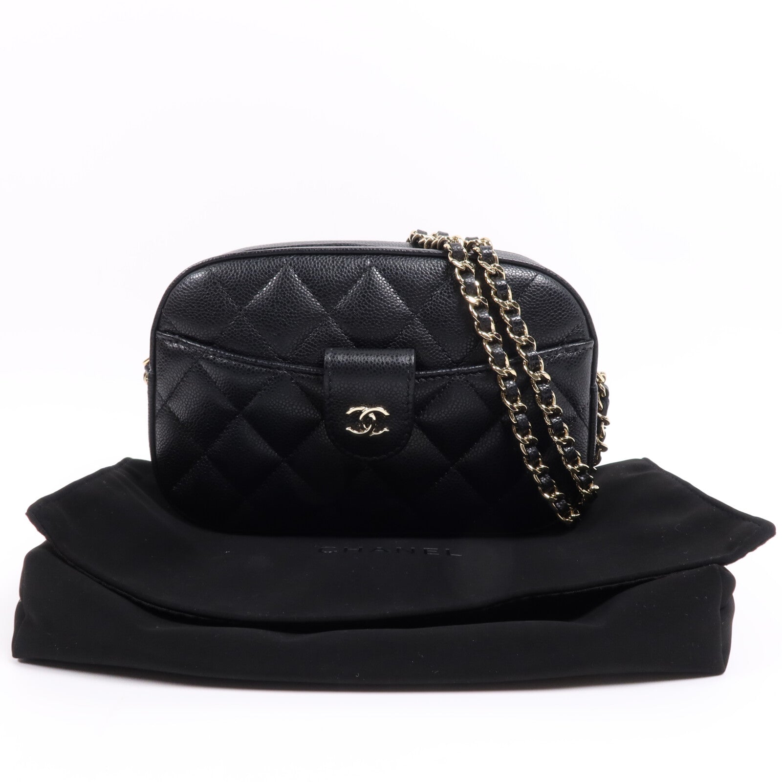 CHANEL 牛皮皮革Chain Shoulder Bag金扣鏈帶肩背袋