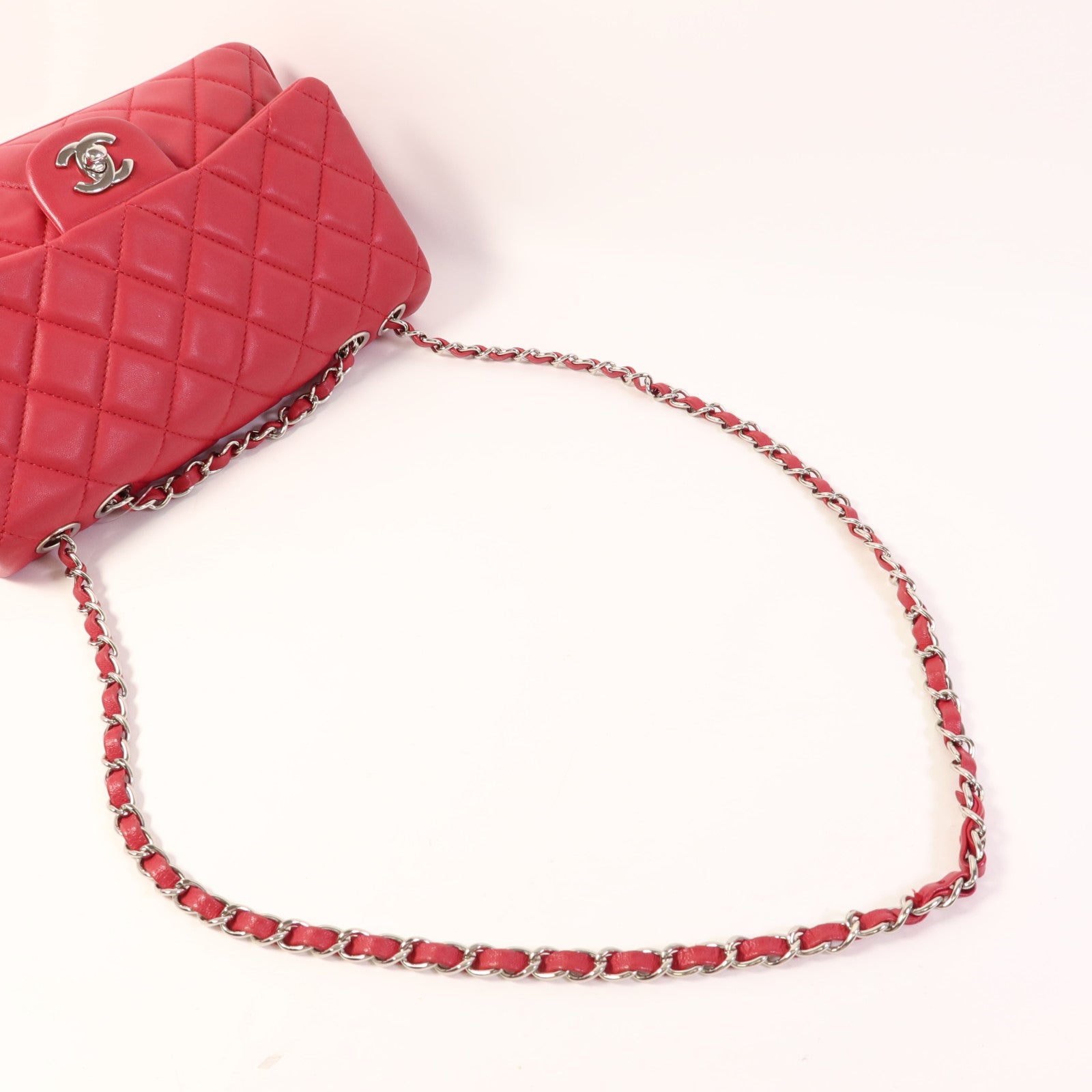 CHANEL 羊皮皮革Chain Shoulder Bag銀扣鏈帶肩背袋