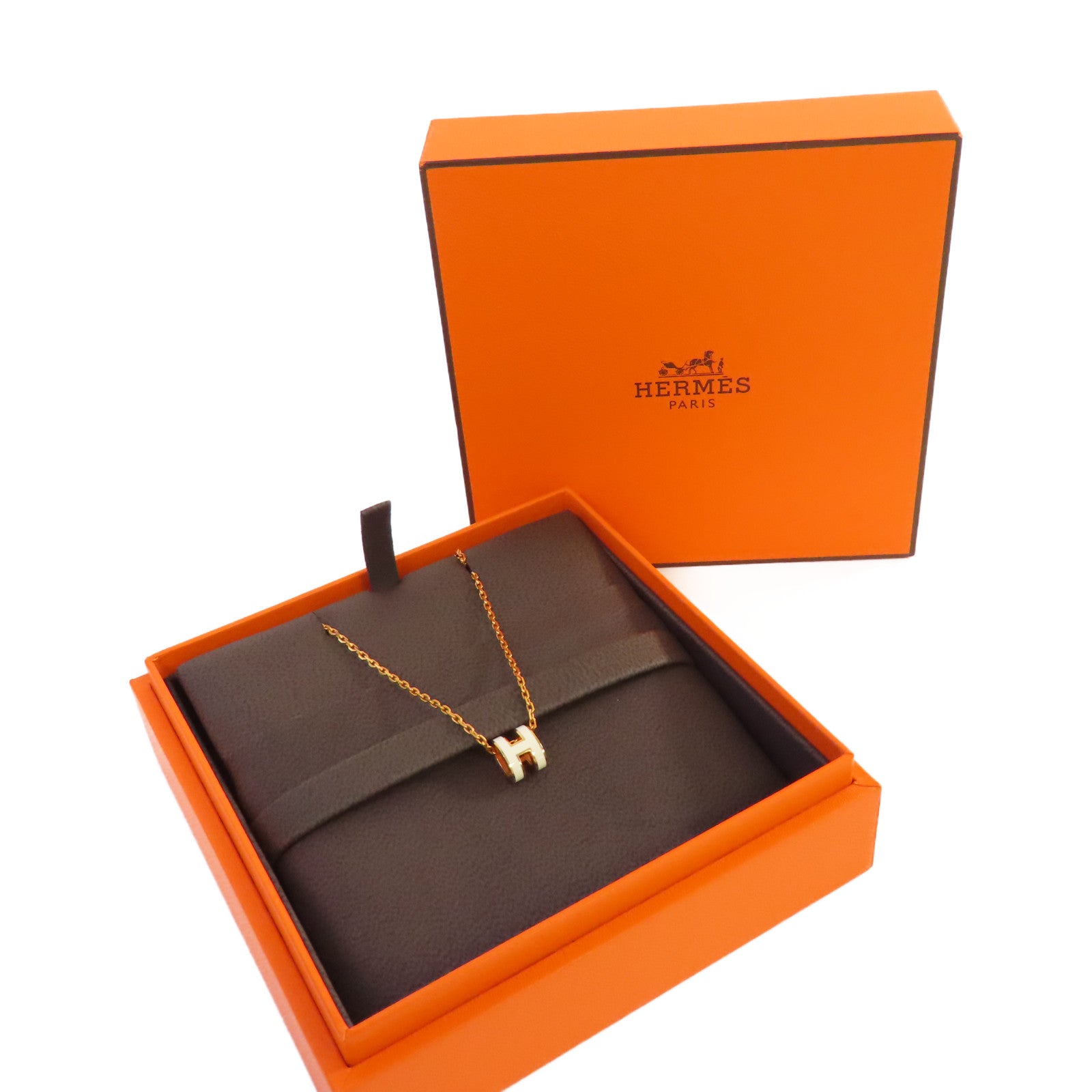 HERMES 金屬/琺瑯Mini Pop H Necklace耳環Nata奶茶色/金色