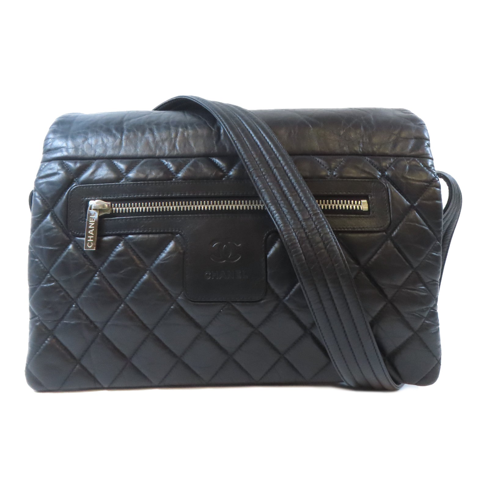 CHANEL 菱格尼龍Coco Cocoon Messenger Bag銀扣肩背袋黑色