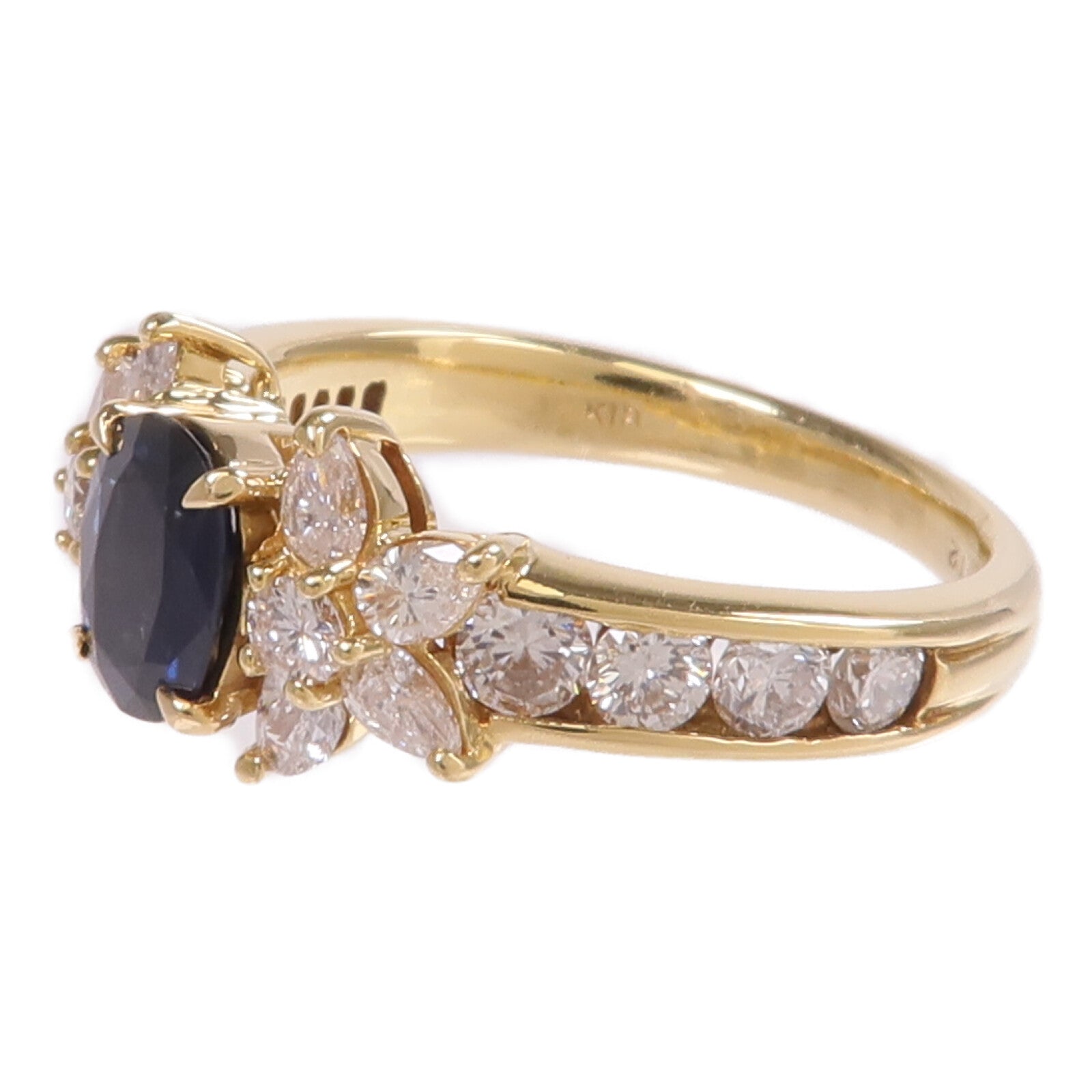 JEWELRY 【激減優惠】18K黃金Sapphire Diamond Ring藍寶石/鑽石戒指US#6.25