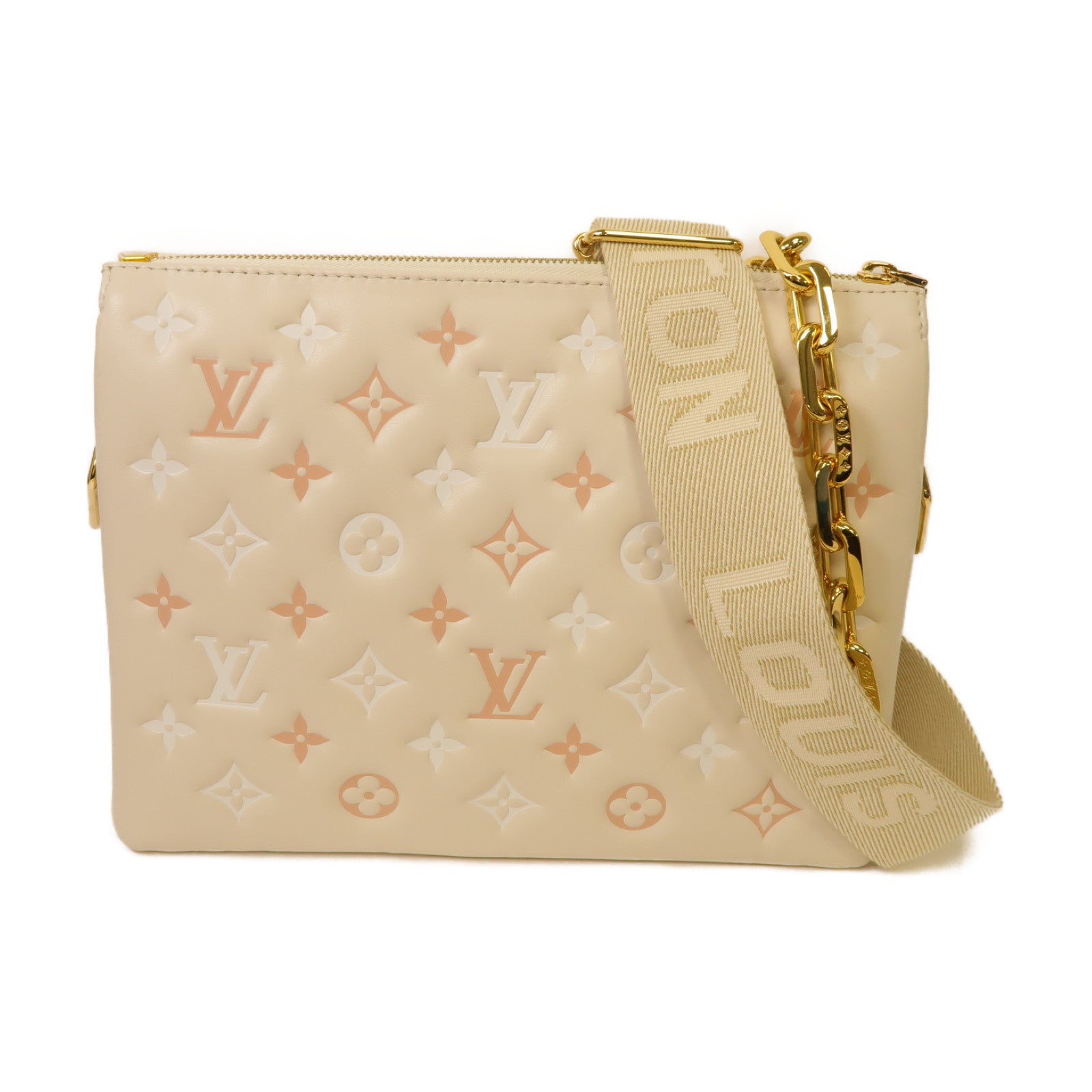LOUIS VUITTON Monogram Coussin PM金扣手挽肩背兩用袋米色粉紅色