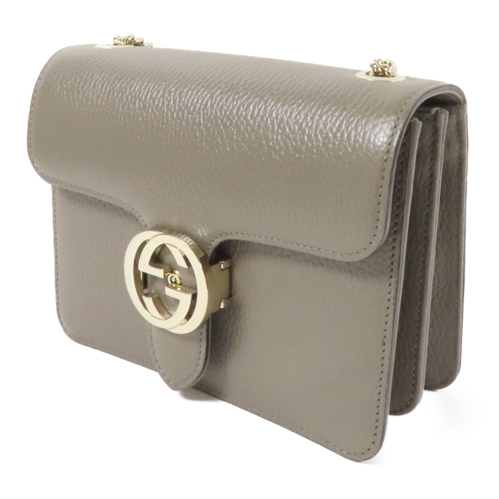 GUCCI 牛皮皮革Interlocking G金扣鏈帶肩背袋